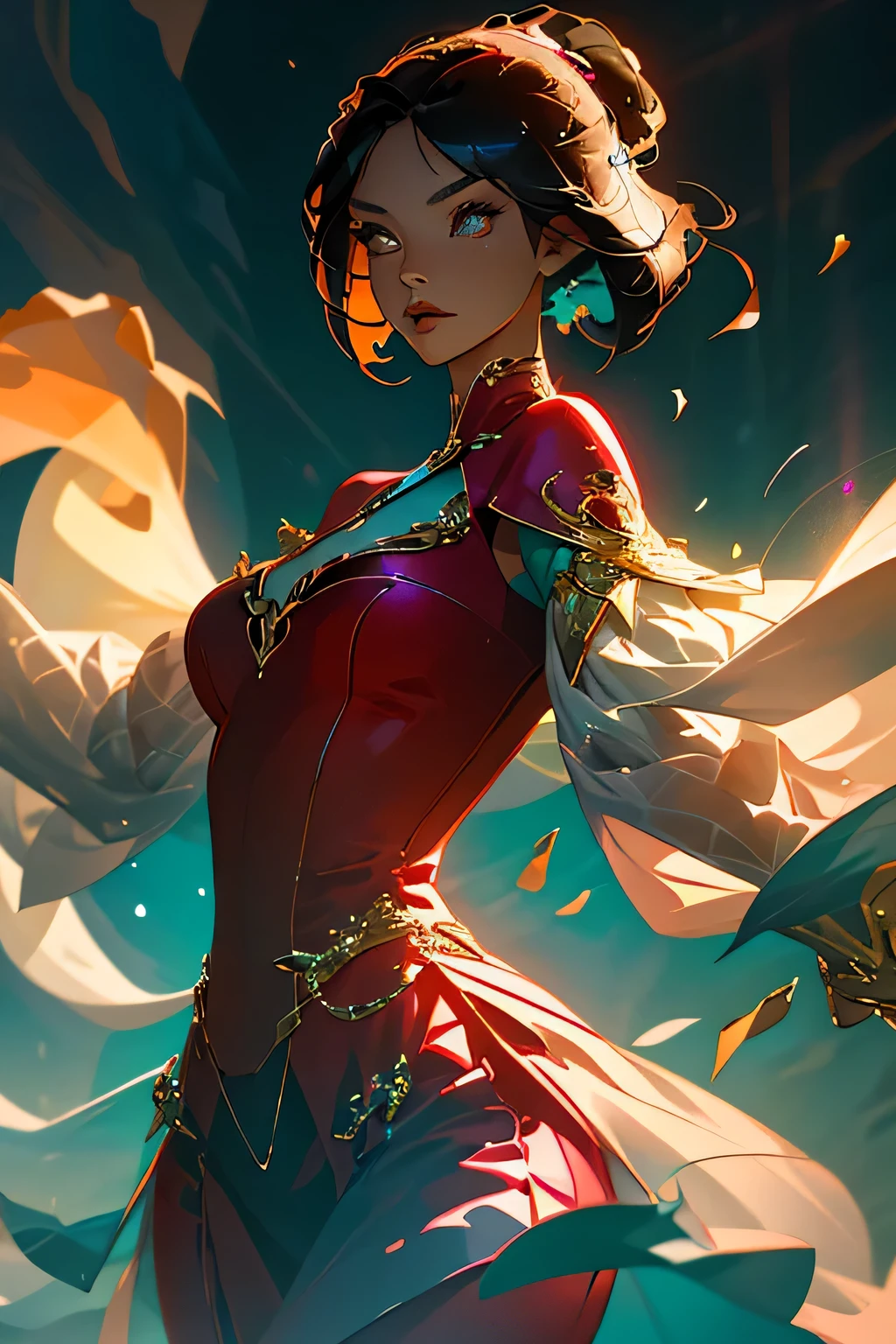 In the field of anime, flawless girl model comes to life, boasts a mesmerizing presence. Her outfit, a mixture of intricate clothing and mesh, covering her face, exudes bold energy in every detail. volumetric light envelops her form, knockback rays, that illuminate every curve and contour with a radiant glow. Bright colored reflections dance on the surface of her clothes, covered with mesh., adding an extra level of visual appeal to this stunning creation. The beauty of this masterpiece in 8K resolution is a sight to behold, noteworthy., as complex animation brings every detail to life, leaving the viewer delighted with the artistry presented.