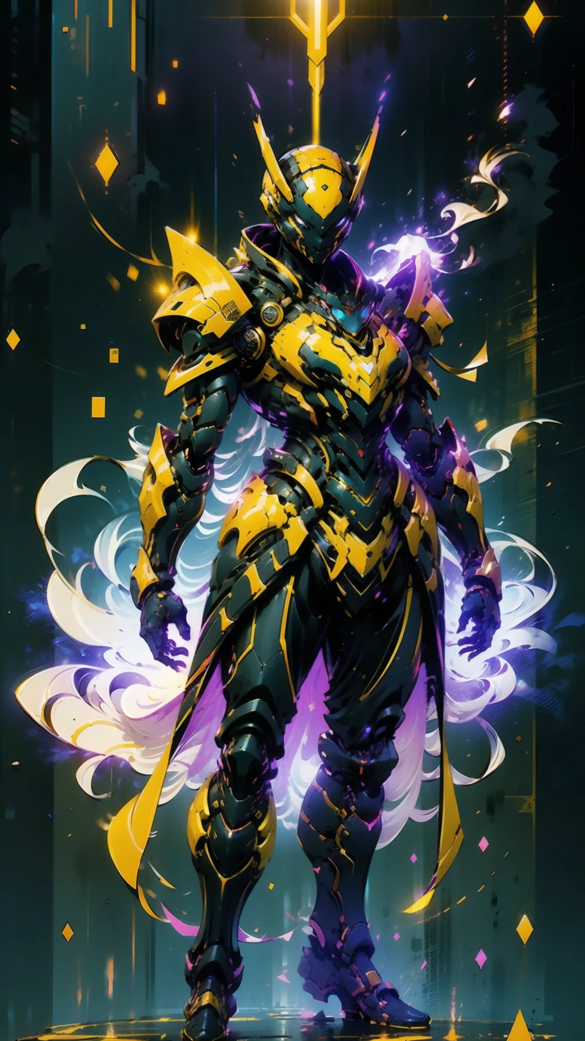 A woman adorned in fantasy-style full-body armor, a crown-concept fully enclosed helmet that unveils only her eyes, a composite layered chest plate, fully encompassing shoulder and hand guards, a lightweight waist armor, form-fitting shin guards, the overall design is heavy-duty yet flexible, ((the armor gleams with a golden glow, complemented by red and blue accents)), exhibiting a noble aura, she floats above a fantasy-surreal high-tech city, this character embodies a finely crafted fantasy-surreal style armored hero in anime style, exquisite and mature manga art style, (Queen bee mixed with Spider concept Armor, plasma, blood), ((Element, energy, elegant, goddess, femminine:1.5)), metallic, high definition, best quality, highres, ultra-detailed, ultra-fine painting, extremely delicate, professional, anatomically correct, symmetrical face, extremely detailed eyes and face, high quality eyes, creativity, RAW photo, UHD, 32k, Natural light, cinematic lighting, masterpiece-anatomy-perfect, masterpiece:1.5