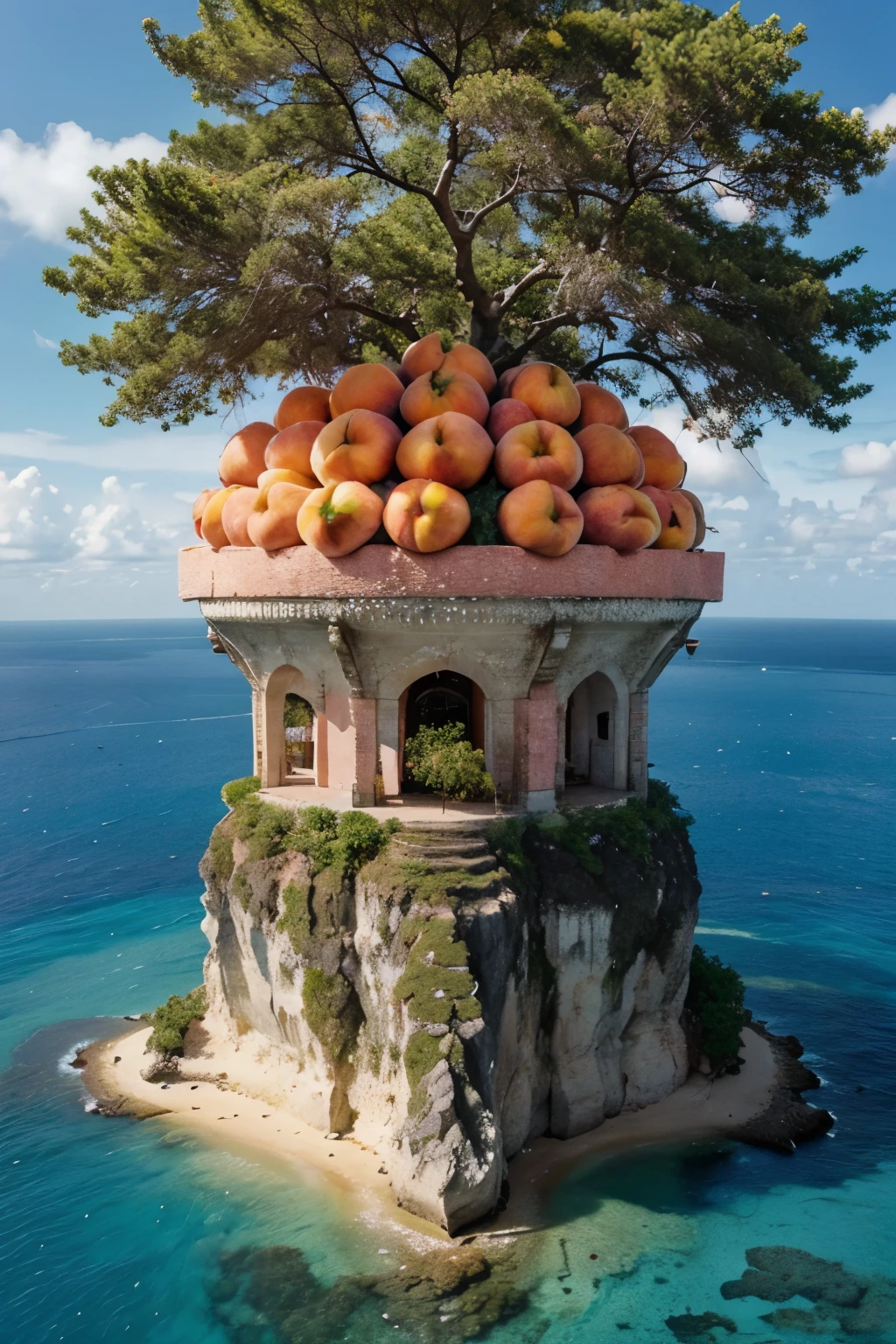 island made of peaches,fantasy,pink,cute,fruits,Highest image quality
