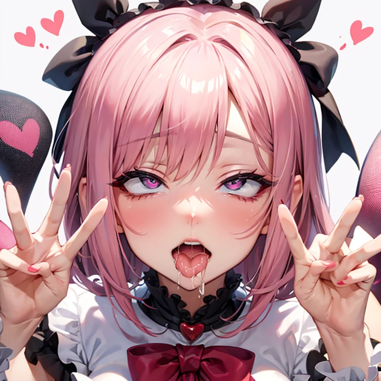 Ahegao (salivate)  The eyes become heart-shaped. Emphasize the face. Raise your hands and make a peace.