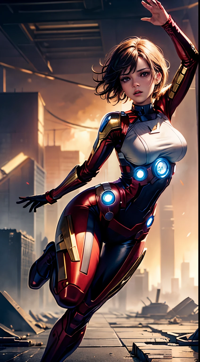 (1girl:1.3), solo,__body-parts__, official art, unity 8k wallpaper, ultra detailed, beautiful and aesthetic, beautiful, masterpiece, best quality, RAW, masterpiece, super fine photo,, best quality, super high Resolution, photorealistic, sunlight, full body portrait, stunningly beautiful,, (dynamic pose:2), delicate face, vibrant eyes, (side view), ((She is cosplaying as the Avengers, red and gold)), Highly detailed abandoned warehouse background, detailed face, detailed complex busy background, messy, gorgeous, milky, high detailed skin, realistic skin details, visible pores, sharp focus, volumetric fog, 8k uhd, dslr camera, High quality, film grain, fair skin, photorealism, lomography, sprawling metropolis in a futuristic dystopia, view from below, translucent,(tall girl),(big breast)