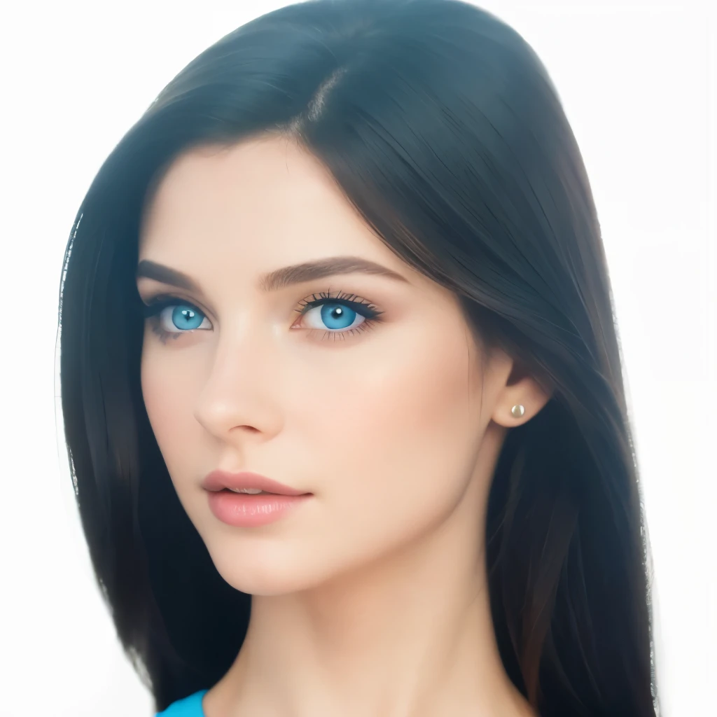 A woman with long black hair and blue eyes posing for a picture - SeaArt AI