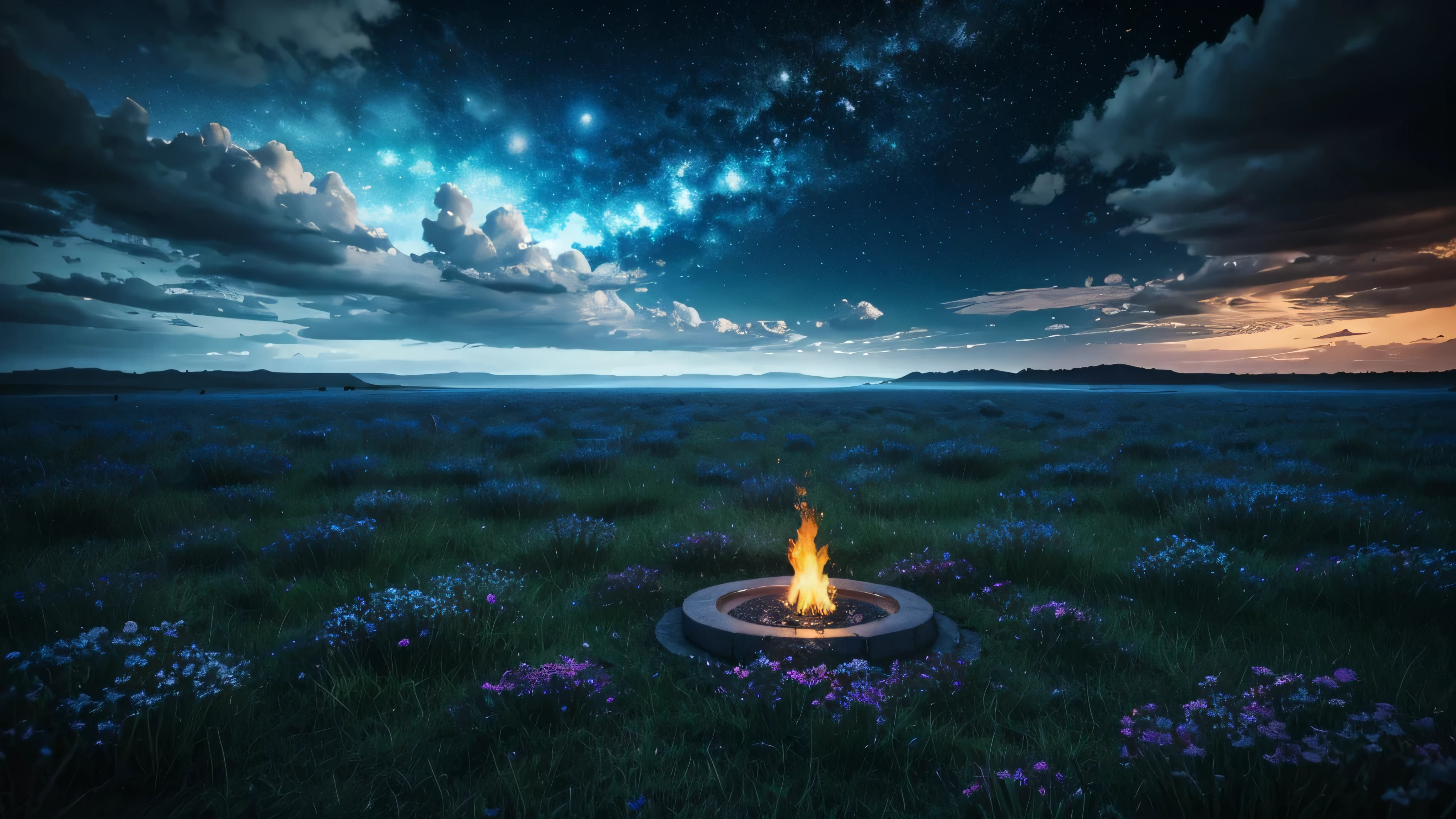 Eternal flame,Russian soldier,REALISTIC CANDLE, candle flame, Floral, all in flowers on a blue background, made from many COLORS, blue splashes around, High detail, High contrast. high quality ultra, 8K, art station, super saturation, focus, focus, high quality, 8K Ultra HD, High contrast, beautiful dark blue sky with solar eclipse, clouds are running across the sky, high quality, 8K Ultra HD, High contrast, ) black matte wet stones with detailed texture and lots of realistic grass, as well as black clouds with a moving galaxy, passing through the dark blue color, the heart sparkles, Yuki Sakura,