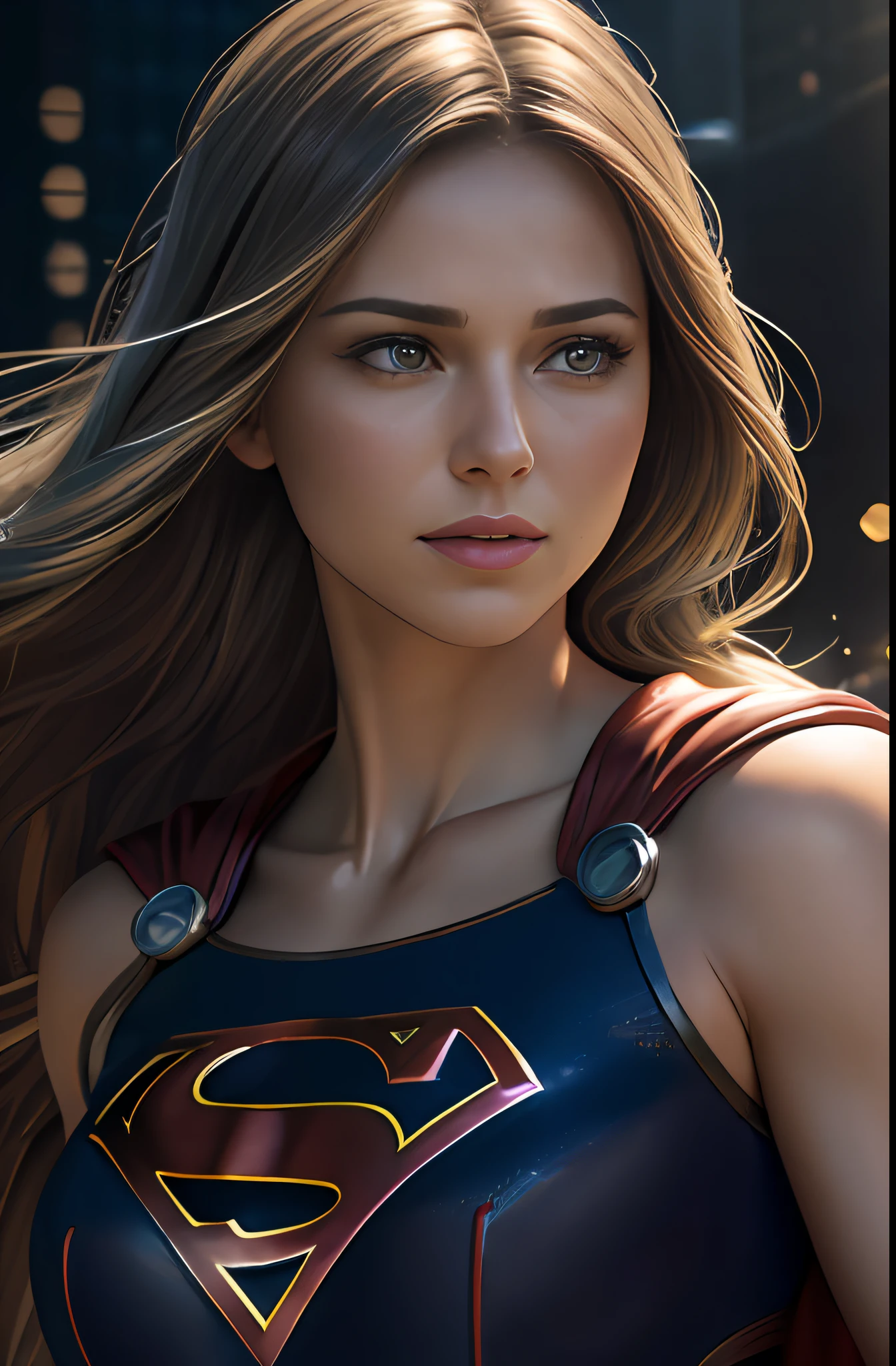 supergirl, (photo realistic:1.4), (hyper realistic:1.4), (realistic:1.3), (smoother lighting:1.05), (increase cinematic lighting quality:0.9), 32K, 1girl,20yo girl, realistic lighting, backlighting, light on face, ray trace, (brightening light:1.2), (Increase quality:1.4), (best quality real texture skin:1.4), finely detailed eyes, finely detailed face, finely quality eyes, (tired and sleepy and satisfied:0.0), (Increase body line mood:1.1), (Increase skin texture beauty:1.1) --auto