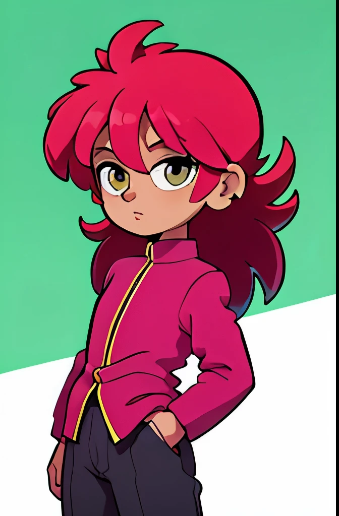 obra de arte, melhor qualidade, 1 , flor, kuramastd, cabelo longo, cabelo vermelho, olhos verdes, Corpo todo, Sozinho, Standing, contrapposto, uniforme escolar rosa, uniforme rosa, fundo simples