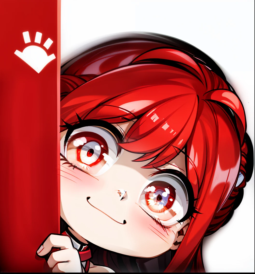 Red pony tail, fringe, :0, shock, goofy, red eyes
