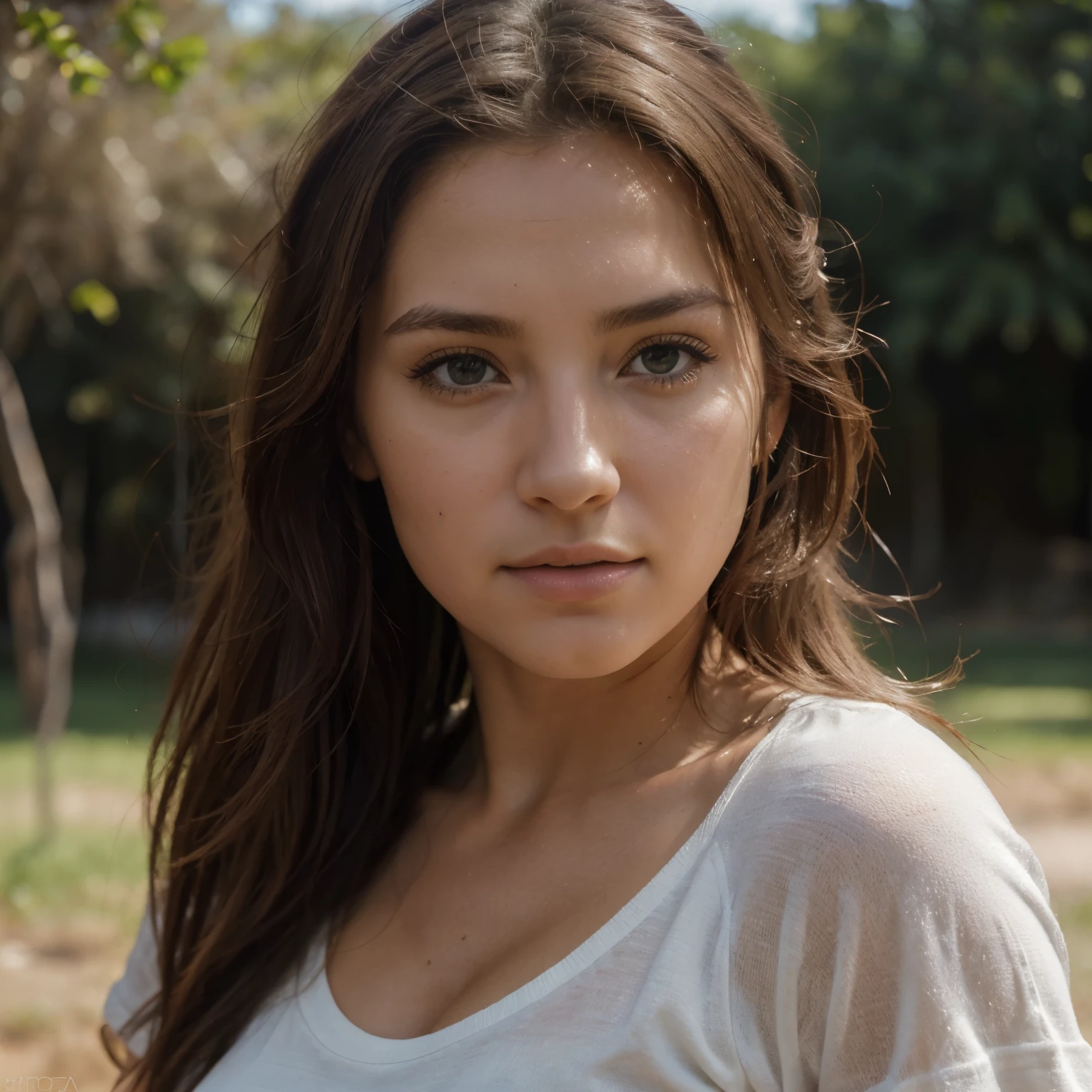 Argentina tight-fitting T-shirt (Obra maestra, Mejor calidad, high resolution:1.4), 1 chica, angel, textura de los poros de la piel, Light brown hair, hd , Photography, Movie, cinematographic, cuerpo completo, realista, (8K, foto cruda, Mejor calidad, Obra maestra:1.2), (realista, photo-realista:1.33), Mejor calidad, ojos detallados verdes, lindo,natural lighting, Profundidad de campo, grano de la Movie, piel arrugada, Afilado, detailed and realista portrait of a woman ,(pecas:0.5)
