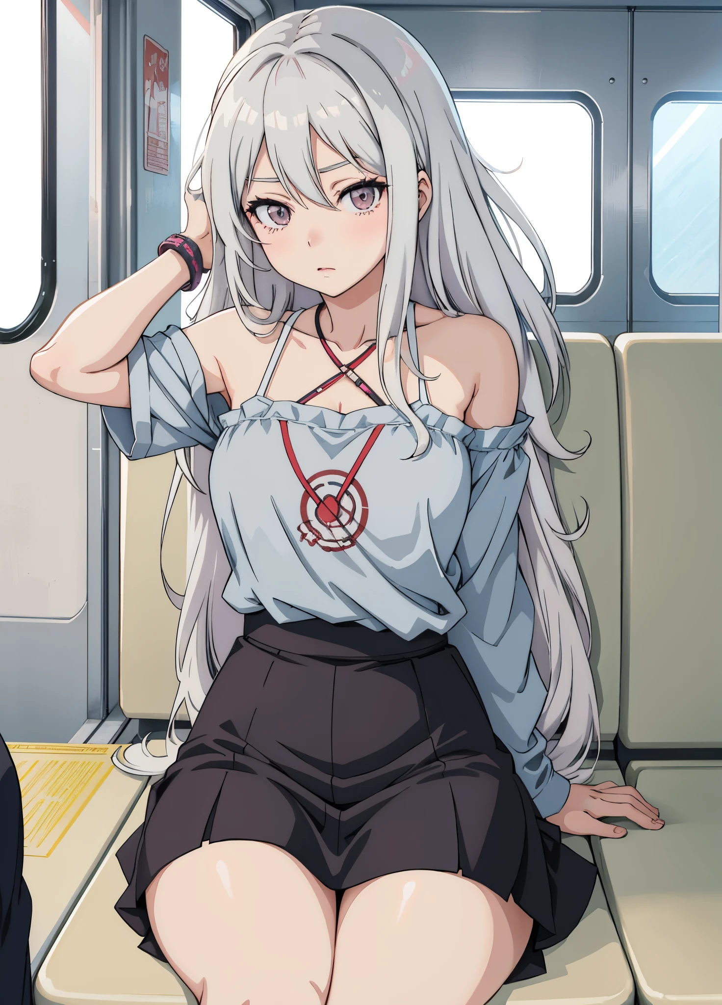 anime girl with long gray hair sitting on a train, seductive anime girl, attractive anime girl, perfect white haired girl, beautiful anime girl, beautiful alluring anime woman, beautiful anime woman, anime woman, anime girl, anime girl in real life, pretty anime girl, an anime girl, beautiful anime high school girl, anime girl with long hair, realistic young anime girl