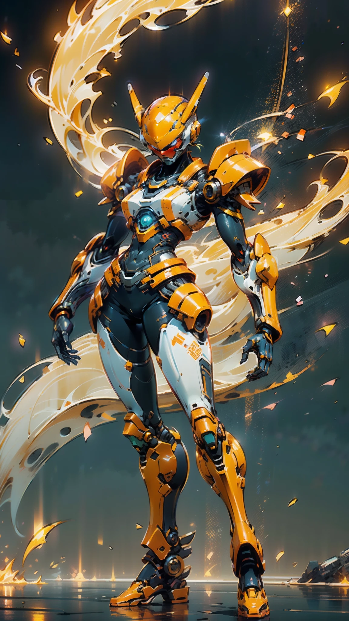 A woman adorned in fantasy-style full-body armor, a crown-concept fully enclosed helmet that unveils only her eyes, a composite layered chest plate, fully encompassing shoulder and hand guards, a lightweight waist armor, form-fitting shin guards, the overall design is heavy-duty yet flexible, ((the armor gleams with a golden glow, complemented by red and blue accents)), exhibiting a noble aura, she floats above a fantasy-surreal high-tech city, this character embodies a finely crafted fantasy-surreal style armored hero in anime style, exquisite and mature manga art style, (Queen bee mixed with Spider concept Armor, plasma, blood), ((Element, energy, elegant, goddess, femminine:1.5)), metallic, high definition, best quality, highres, ultra-detailed, ultra-fine painting, extremely delicate, professional, anatomically correct, symmetrical face, extremely detailed eyes and face, high quality eyes, creativity, RAW photo, UHD, 32k, Natural light, cinematic lighting, masterpiece-anatomy-perfect, masterpiece:1.5