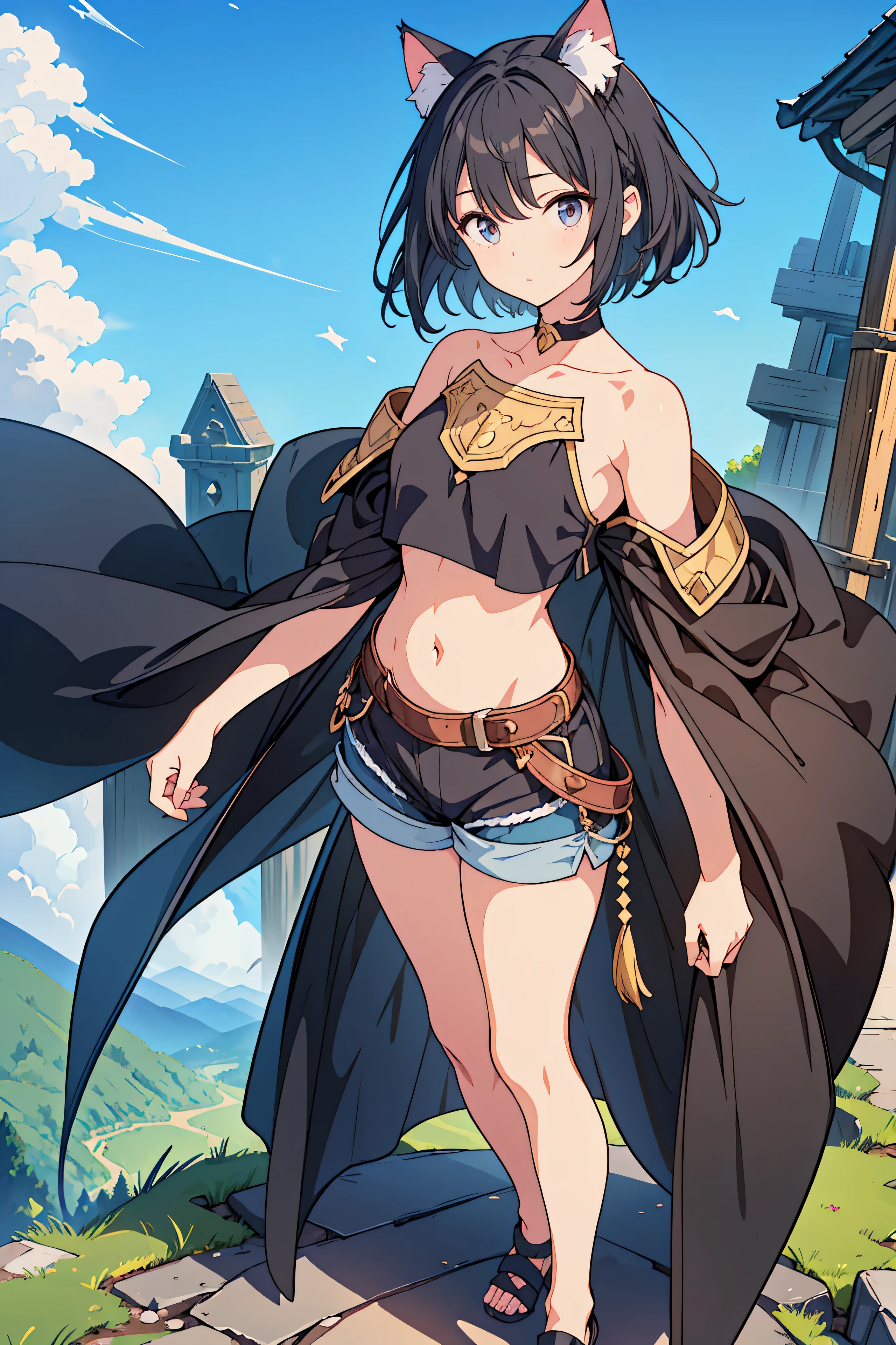 (masterpiece:1.2), (highest quality:1.2), perfect eyes, perfect face, perfect lighting, desert, (((Dancer's costume))), nsfw,　, 1girl, Black Hair, white eye, blunt bangs, short hair , Ahoge ,looking at the viewer, (fang), open mouth, ((((disdain)))), arms behind head,Large size, run,  abs,((grin)), (((Small breasts))), sweat 