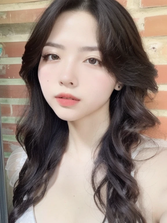 (realistic、masterpiece、Best Quality、8K、highres、high resolution:1.3)、1 girl、Huge breasts、white bikini、looking at viewers、super fine face and eyes、long hair、 upper body、