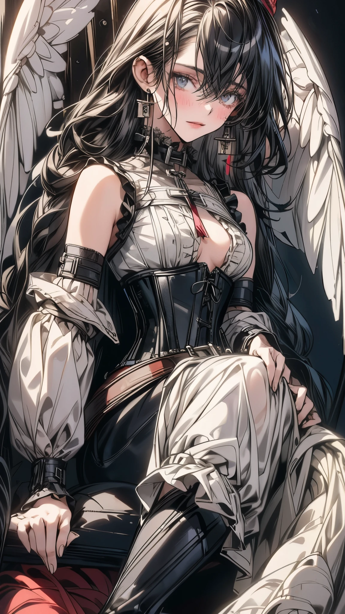(((masterpiece)))、((highest quality))、(super detailed)、(CG illustration)、(so beautiful ))、cinematic light、(((1 Mechanical Girl)))、 SF、Apocalypse、erotic grotesque、(beautiful and luxurious:1.2)、(1 girl:1.3)、facing the front, (double breasted,under bust:1.2), button gap,(((corset belt))),(((high waist mile