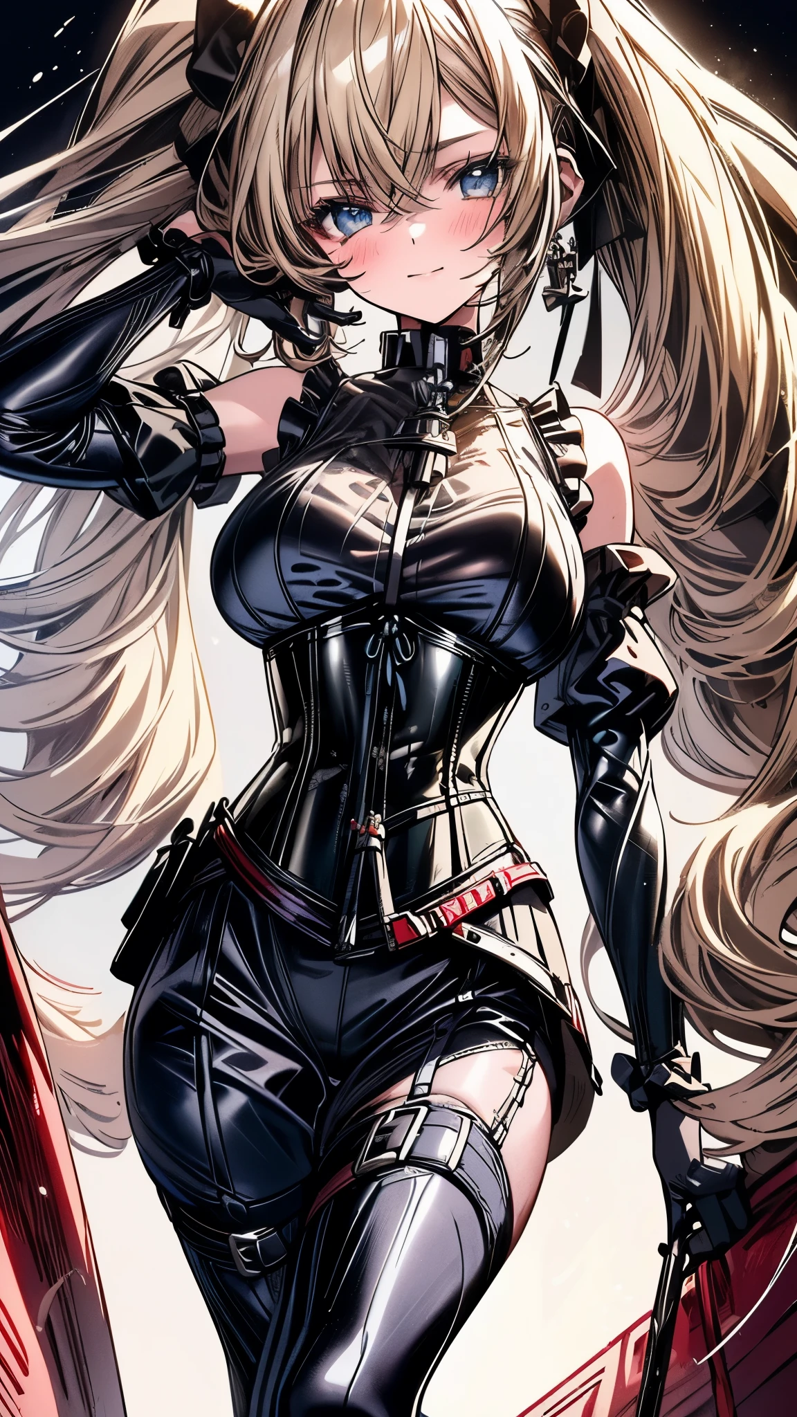 (((masterpiece)))、((highest quality))、(super detailed)、(CG illustration)、(so beautiful ))、cinematic light、(((1 Mechanical Girl)))、 SF、Apocalypse、erotic grotesque、(beautiful and luxurious:1.2)、(1 girl:1.3)、facing the front, (double breasted,under bust:1.2), button gap,(((corset belt))),(((high waist mile