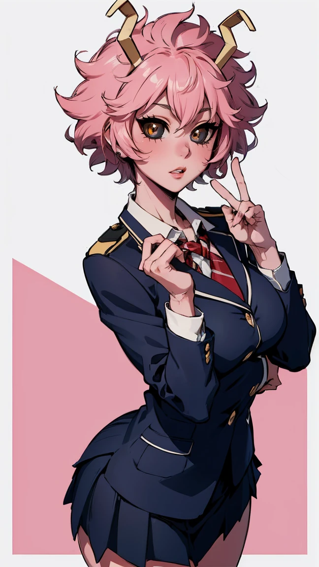 (best quality:1.3), (4k quality), 1 mature woman, Mina Ashido by boku no hero, school uniform, ((Detailed face)), (blush), whole body