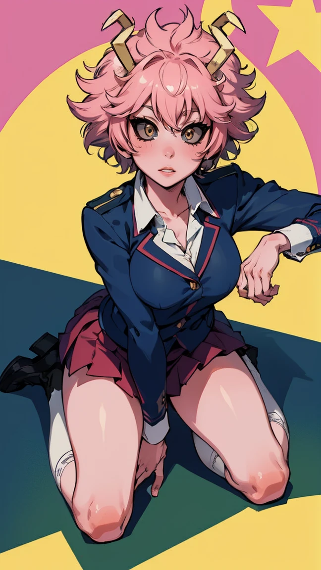 (best quality:1.3), (4k quality), 1 mature woman, Mina Ashido by boku no hero, school uniform, ((Detailed face)), (blush), whole body