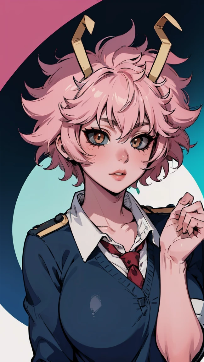 (best quality:1.3), (4k quality), 1 mature woman, Mina Ashido by boku no hero, school uniform, ((Detailed face)), (blush), backwards, looking back, whole body