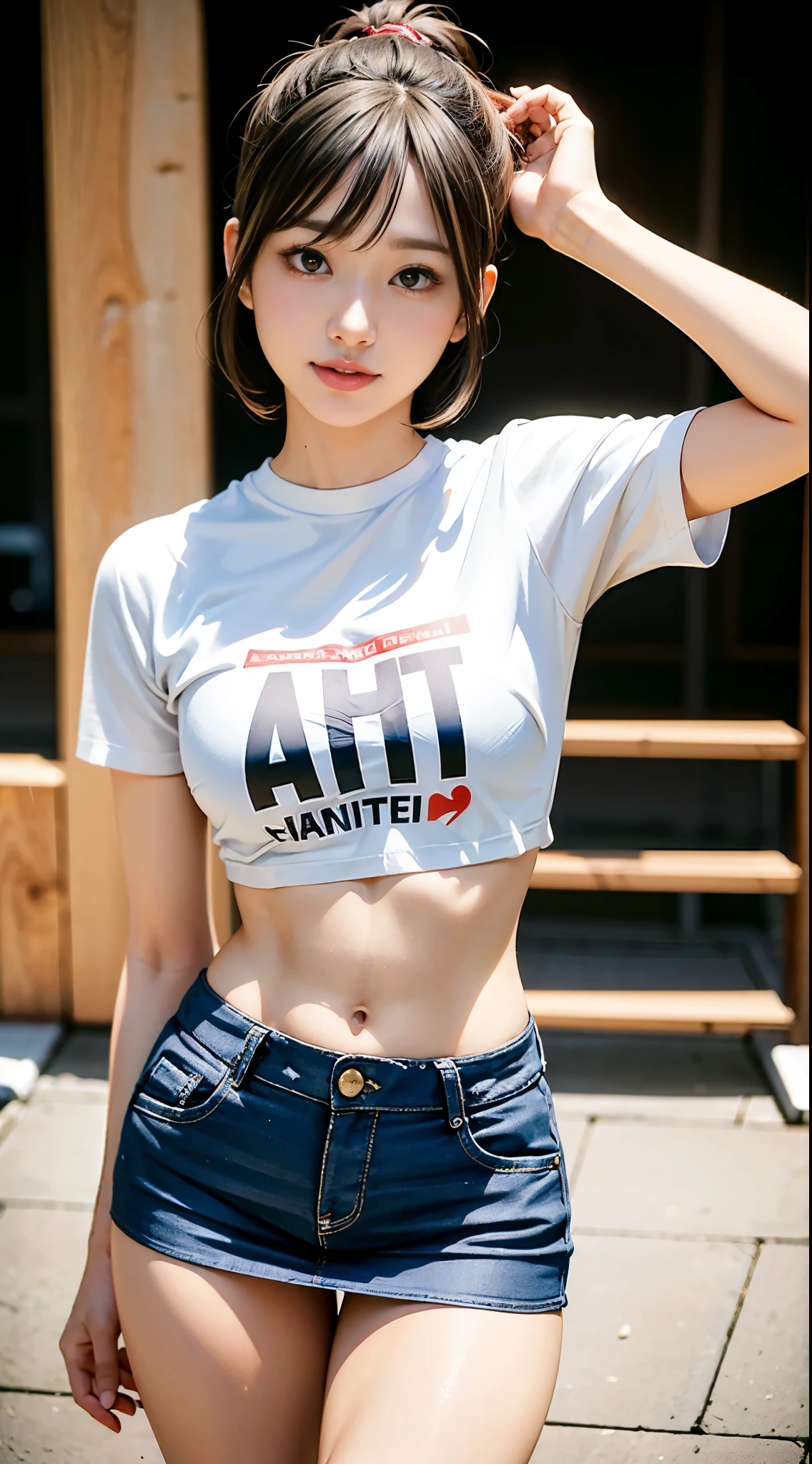 白いシャツとデニムmini skirtを着たアラッフェのアジア人女性, mini skirtで股を開きパンティを見せている、タイトなmini skirt、Asuka Langley with ponytail、Realistic anime 3d style, korean girl, mini skirt、wears tight and simple clothes,mini skirt、 casual clothesを着ている, realistic!!!!!!! art style, 超mini skirt、tight shirt, wearing tight shirt,mini skirt、 Arab Asian woman with gorgeous long hair and white shirt, デニムのmini skirt、超mini skirt、デニムのmini skirt、カジュアルなmini skirt服装, casual clothes, wearing a crop top, up to the model | art germ, Trending on cgstation, real anime girl, wearing tight shirt, Realistic anime 3d style, range murata and art germ, tight shirt, trending on cgstation, casual pose, attractive anime girl, realisticアニメの女の子のレンダリング, anime thai girl