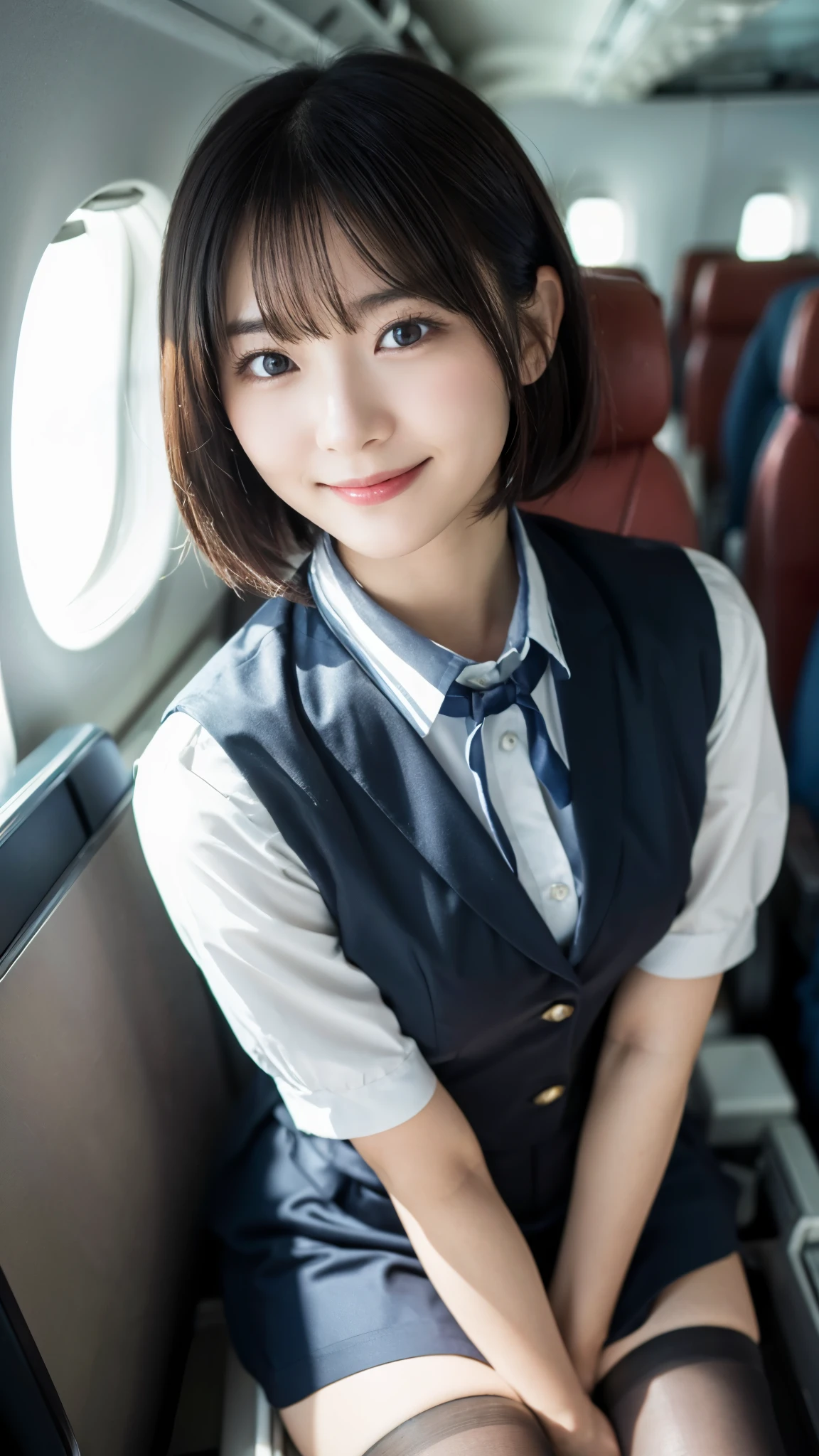 Arafed asian woman in uniform sitting on a plane seat - SeaArt AI