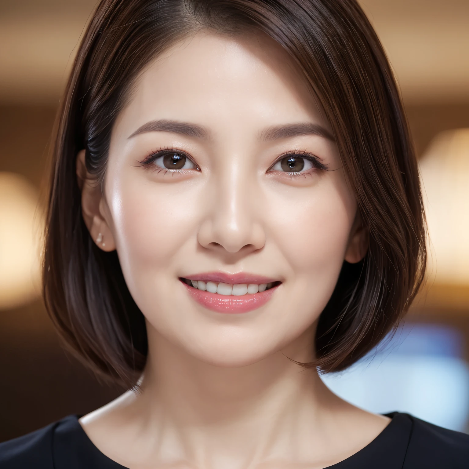 (highest quality、table top、8k、best image quality、Award-winning work)、1 Beautiful Mature Woman、(strongly blurred audience background:1.1)、(classy and beautiful perfect outfit:1.1)、plump and glossy lips、(avert your eyes:1.1)、professional lighting、illuminate the face、(loose curl short hair:1.1)、(wrinkled face:1.05)、(wrinkles around the eyes:1.05)、(nasolabial folds:1.05)、(small wrinkles:1.05)、(close up of face:1.1)、classy and perfect makeup、Ultra high definition beauty face、ultra high definition hair、Super high-definition sparkling eyes、(Shining ultra-high definition beautiful skin:1.1)、Super high resolution glossy lips、(accurate anatomy:1.1)、ultra high definition hair、Super high resolution perfect beautiful teeth