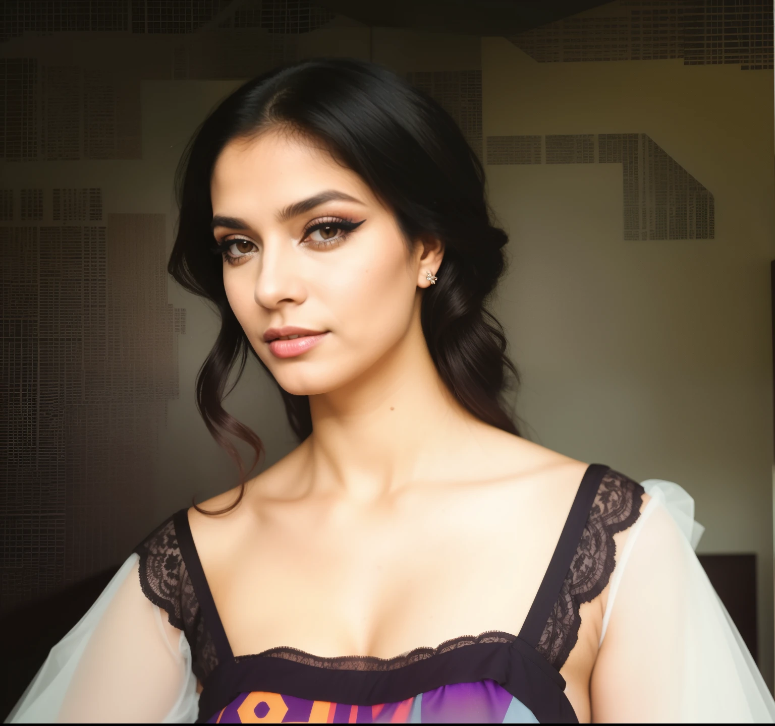 CRU, analog style, Um retrato deslumbrante de um jovem, Beautiful woman with striking features. Ela deveria ter demorado, flowing black hair, um olhar cativante, and a seductive expression. O fundo deve ser neutro e simples, permitindo que a mulher seja o ponto focal da imagem. ((Detalhe da pele)), Por favor, pay close attention to details, como os destaques e sombras em seu rosto e cabelo, para criar uma imagem realista e realista. ((Heavy makeup and mascara)) Experiment with different lighting techniques to enhance the mood and atmosphere of the portrait. The final product must be a masterpiece that captures the essence and beauty of the woman, ((pele altamente detalhada, Detalhe da peles)), sharp focus, volumetric fog, 8k hd, dslr, alta qualidade, film grain, Fujifilm XT3, Corpo todo, (Professional color grading:1.5)