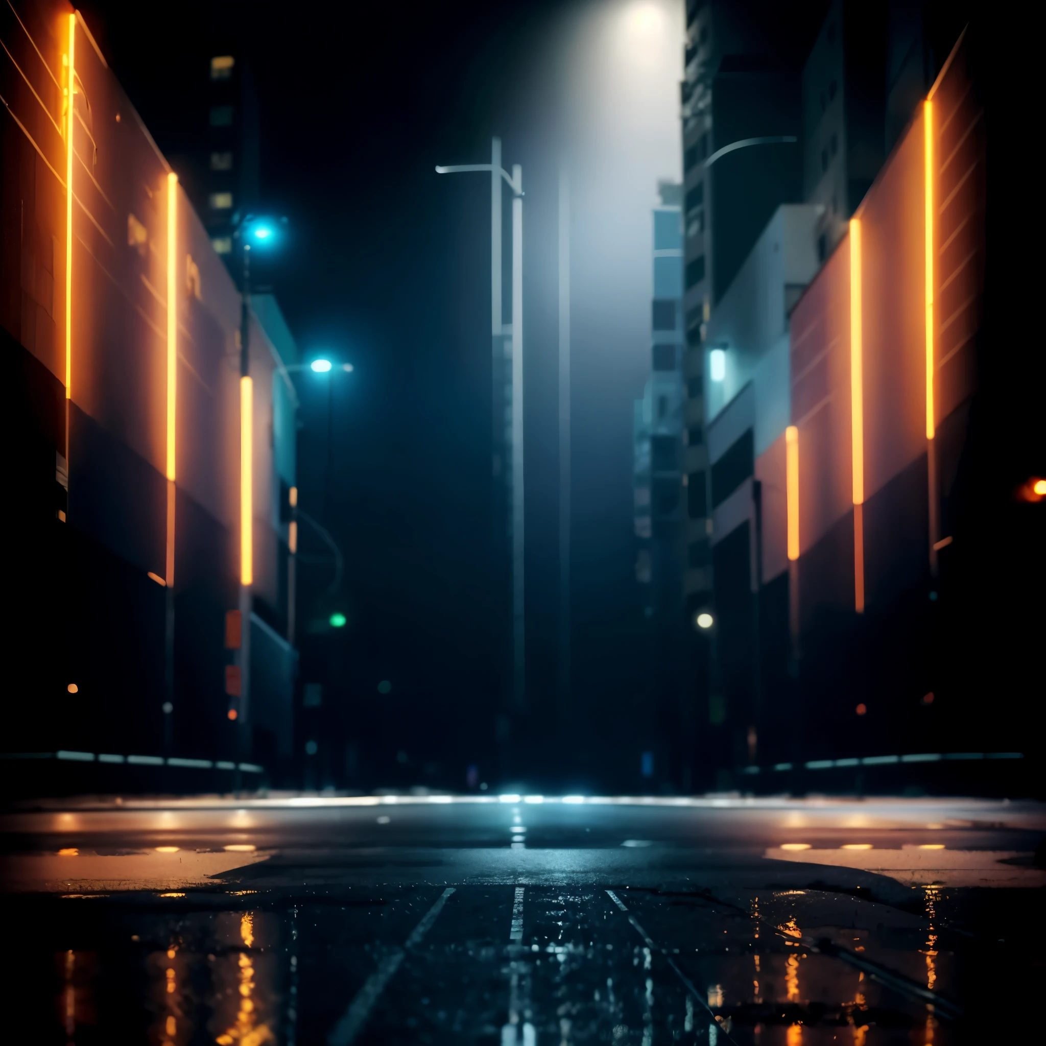 imagem sem desfoque de fundo, there is a street with lights on at night and wet ground, fundo de rua da cidade cyberpunk, rua da cidade futurista, Cinematic light and reflections, rua futurista, cinematic city street lighting, beco da rua bladerunner, cyberpunk street at night, dramatic lighting science fiction, rua noturna cyberpunk, cyberpunk streets at night, science fiction cyberpunk city street, em uma cidade cyberpunk futurista