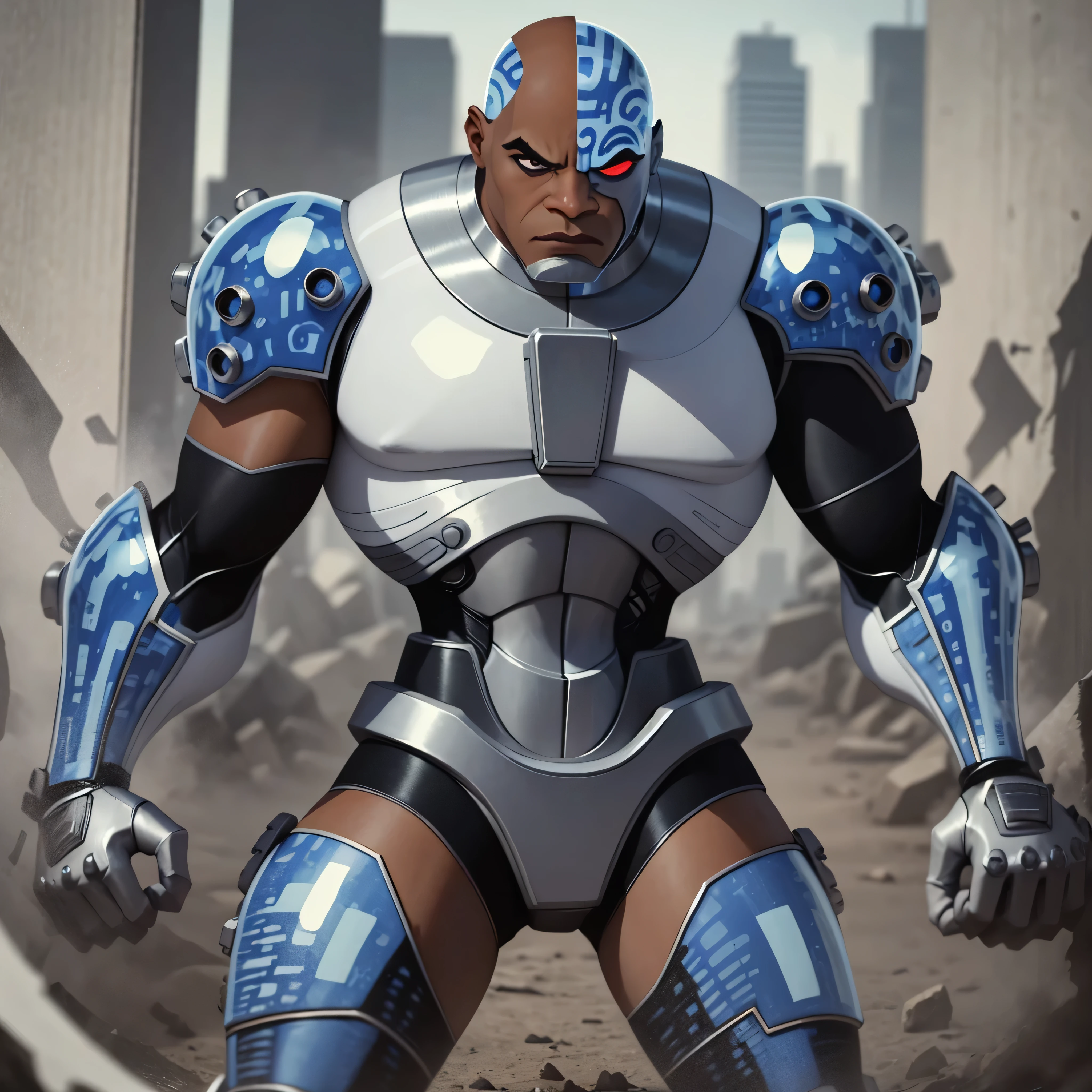 Full body image, DC Comics, Cyborg Victor Stone, black man, (((samurai armor))), photo-realistic, octane render, unreal engine, ultra-realistic