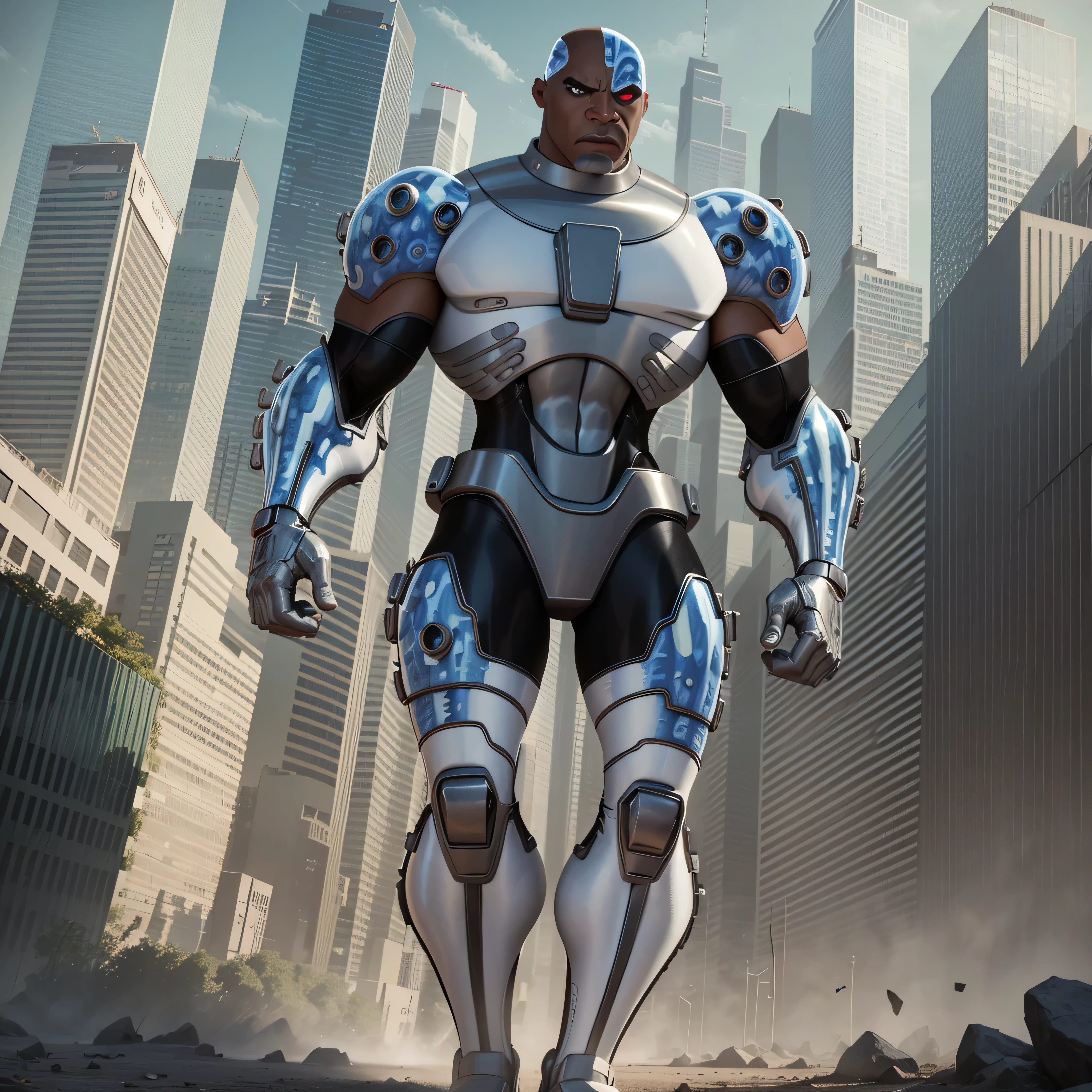 Full body image, DC Comics, Cyborg Victor Stone, black man, photo-realistic, octane render, unreal engine, ultra-realistic