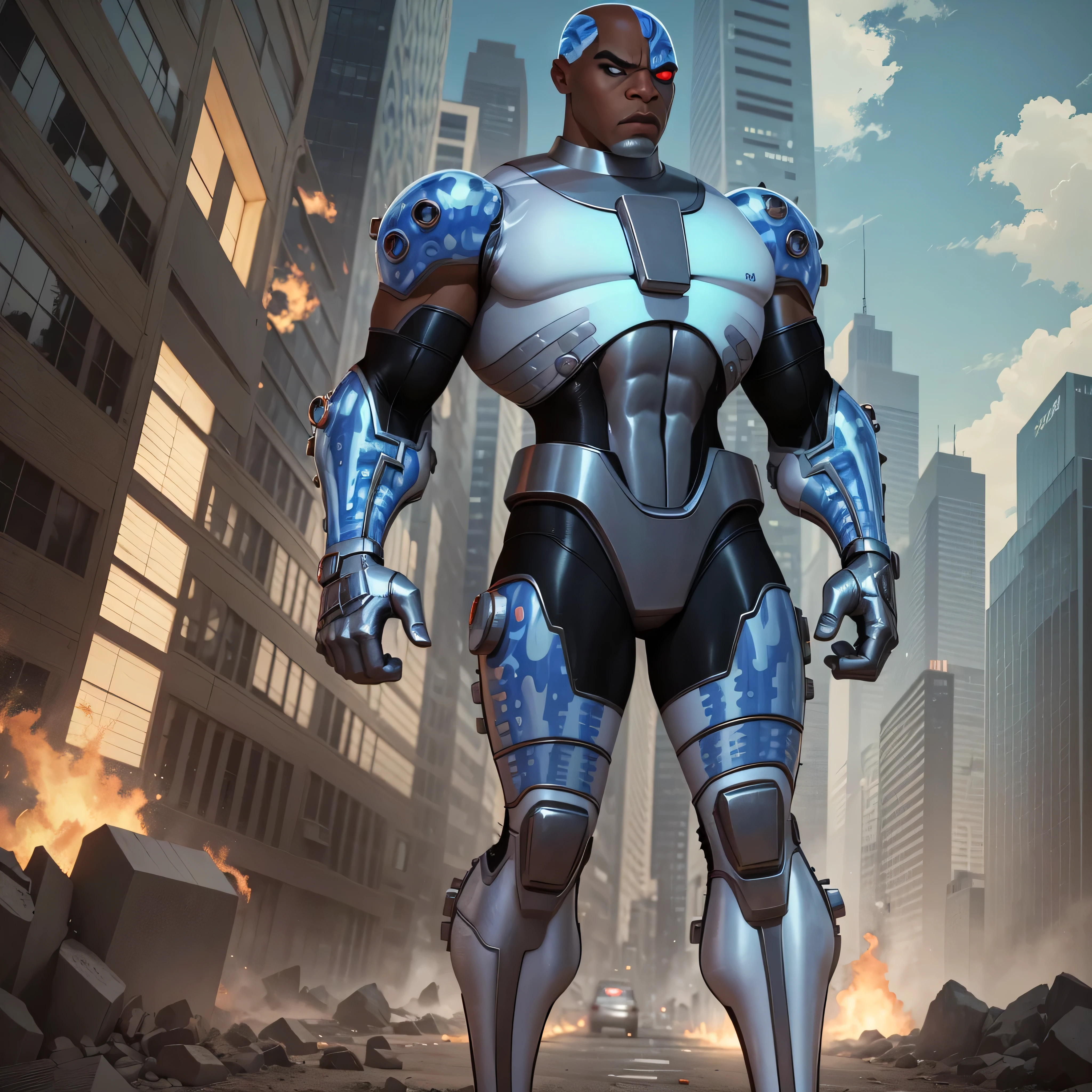 Full body image, DC Comics, Cyborg Victor Stone, black man, photo-realistic, octane render, unreal engine, ultra-realistic