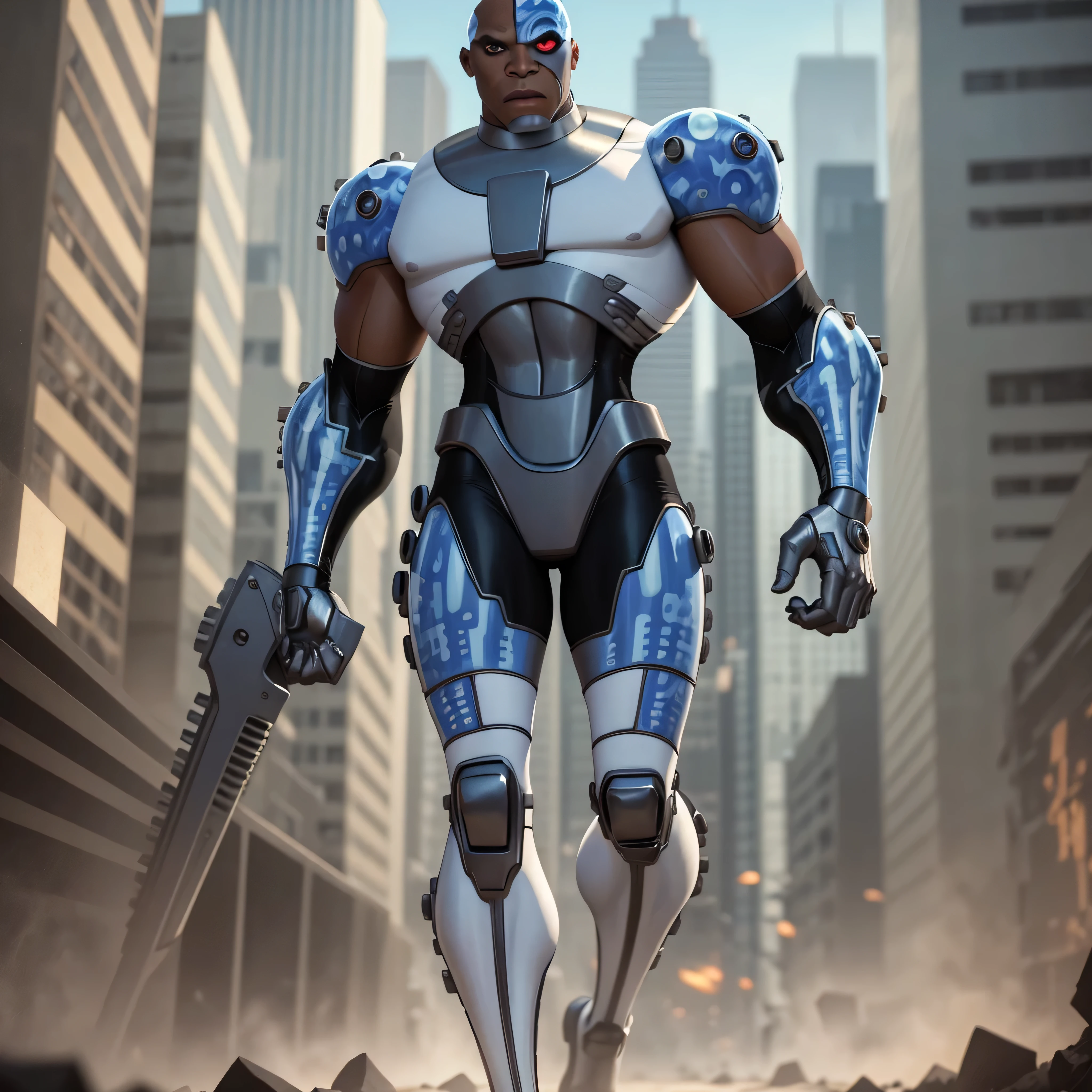 Full body image, DC Comics, Cyborg Victor Stone, black man, photo-realistic, octane render, unreal engine, ultra-realistic