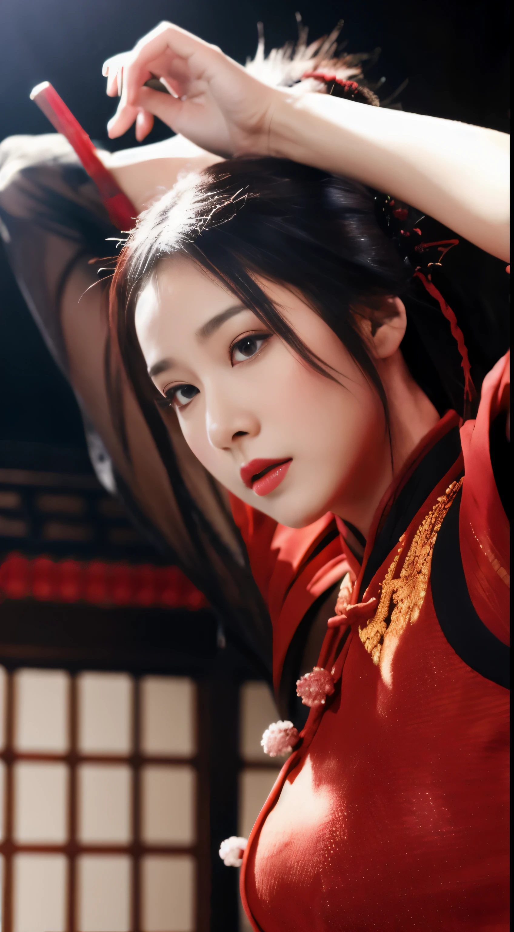 best quality, masterpiece, highres, wuxia 1girl, china dress, super gorgeous face, super gorgeous eye, super gorgeous hair, kung-fu fight