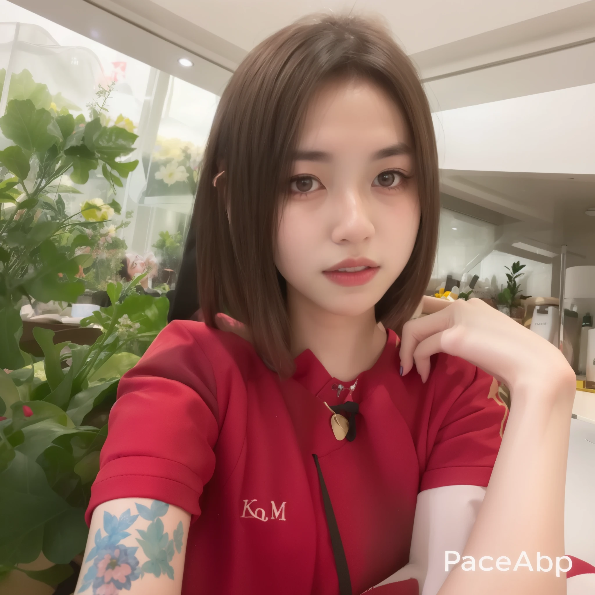 There was a woman sitting at a table with a camera., perfect face ), Anna Nikonova or New Milky, 🤤 Portrait of a young woman, 18 years old, Face to face artgram, 2263539546], 19 year old girl, 16 years old, Cute girl - clear face, with a precise face, Face shape