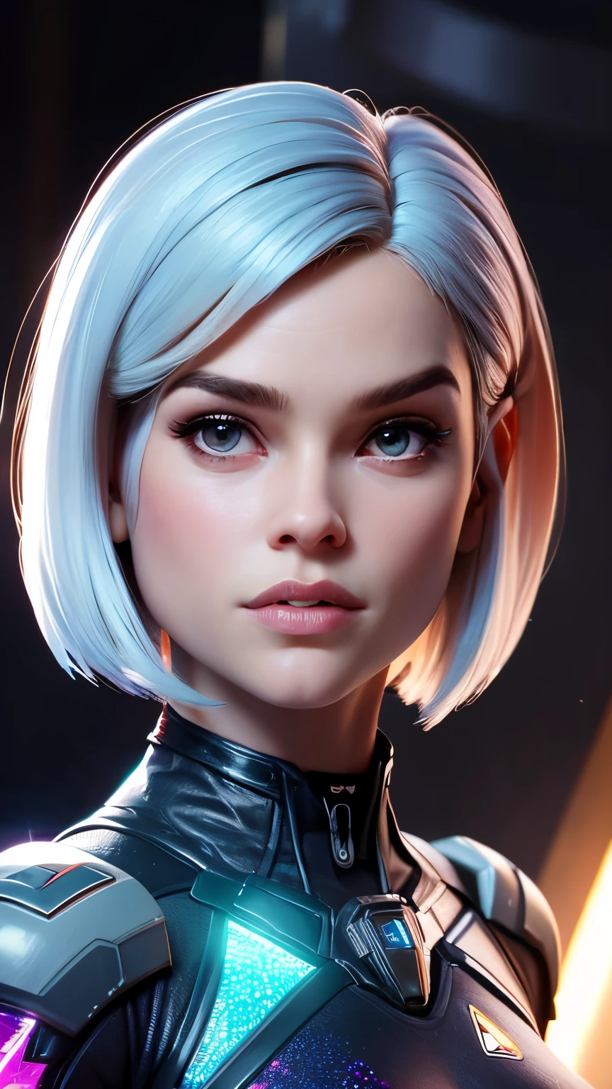 photo of Alice Eve, RAW, beautiful woman, ((portrait)), ((detailed face:1.2)), ((detailed facial feature, detailed skin, clear skin), (perfect proportioned body), (short bob cut hair), (wearing mass effect plug suit), (high detailed alien planet), (holographic omni tule:1.5), (realistic photo, best quality, detailed), (8k wallpaper), (cinematic lighting, dramatic lighting) (sharp focus, intricate)