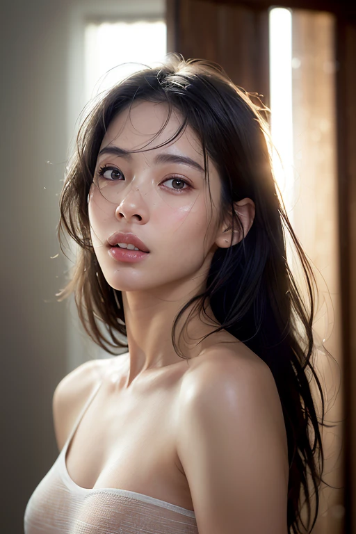 whole body、naked、 (photo realistic:1.4), (hyper realistic:1.4), (realistic:1.3), (smoother lighting:1.05), (Improve the quality of movie lighting:0.9), 32K, 1 girl,20 year old girl, realistic lighting, Backlight, light shines on your face, ray tracing, (bright light:1.2), (Improvement of quality:1.4), (Highest quality realistic textured skin:1.4), fine eyes, detailed face, (tired, sleepy and happy), (smile:0),whole body ,close up of face, sheer t-shirt, (Enhances the mood of your body line:1.1), (Enhances the beauty of skin texture:1､
