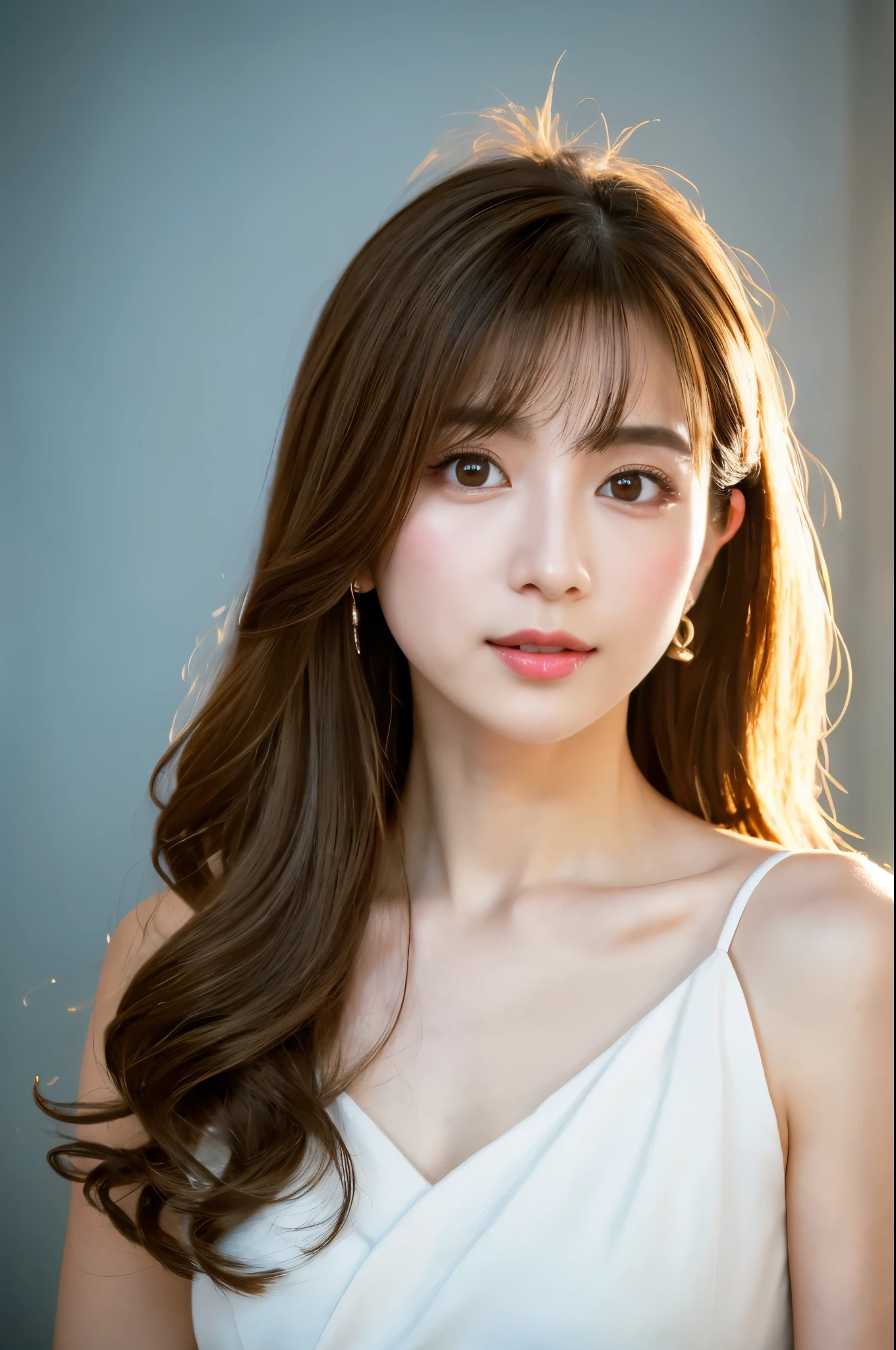 (8k, 4k, best quality, highres:1.2), (masterpiece, realistic, photo realistic:1.37), 1girl, solo, Japanese girl, beautiful face, eyelashes, nose, glossy lips, (detailed eyes, looking at viewer, fair skin, white skin:1.5), fine complexion, upper body, medium breasts, long green hair with two side up, hair ornament