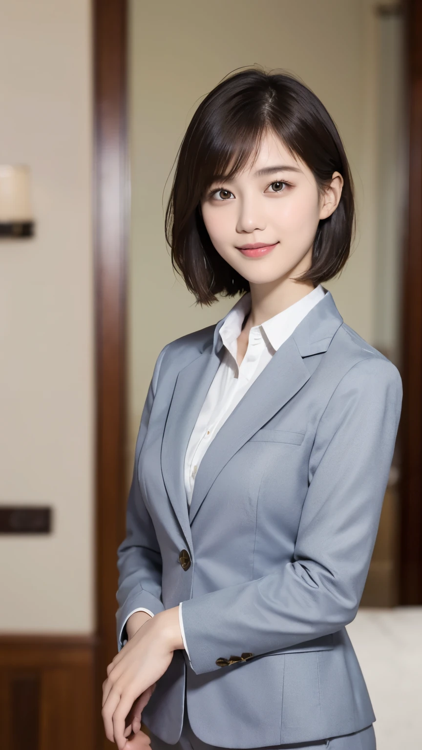 168
Shorthair, a 20 yo woman, gentle smile, working suit
