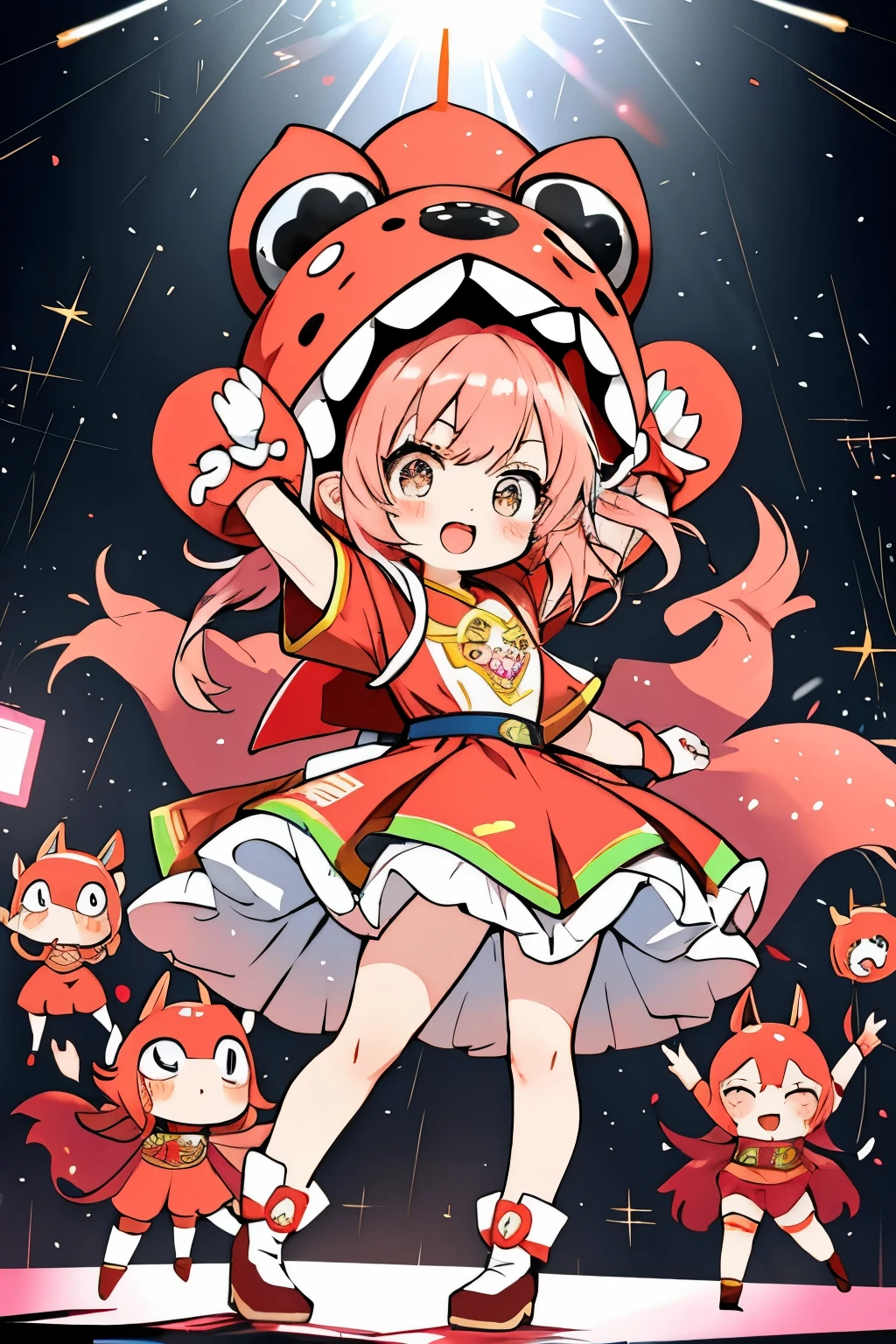 masterpiece, highest quality,  Poor breasts、crimson hair、ponytail、Glowing yellow eyes、Bangs between the eyes、Ahoge, China dress,slender legs、8-year-old、Ecstatic expression、explosion、I love hold、Spurting body fluids、I feel good！、Don&#39;t look、Entangled Tentacles
