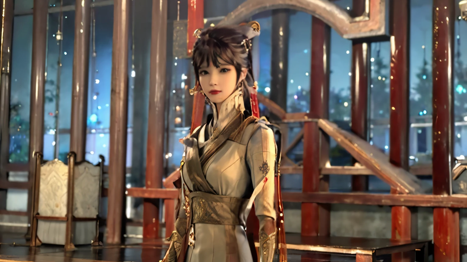 there is a woman in a red dress holding a sword, wearing a red cheongsam, katanas strapped to her back, royal attire akira, ornate korean polearm behind her, inspired by Ren Xiong, full body xianxia, cheongsam, she is holding a katana sword, inspired by Sim Sa-jeong, inspired by Pu Hua