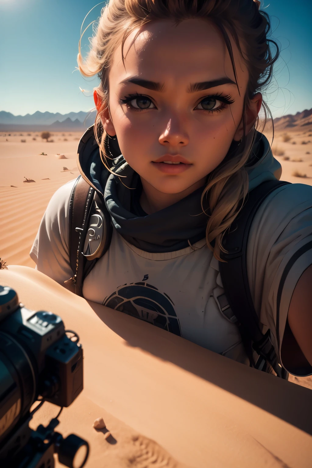 cinematic photo UMA SELFIE NO DESERTO . 35mm photograph, film, bokeh, professional, 4k, highly detailed