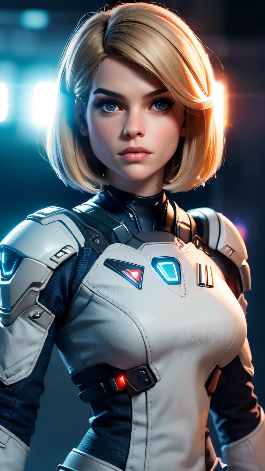 photo of Alice Eve, RAW, beautiful woman, ((portrait)), ((detailed face:1.2)), ((detailed facial feature, detailed skin, clear skin), (perfect proportioned body), (short bob cut hair), (wearing dark futuristic mass effect n7 armor), (high detailed alien planet), (JJ Abrams lens flares: 1.2),  (realistic photo, best quality, detailed), (8k wallpaper), (cinematic lighting, dramatic lighting) (sharp focus, intricate)