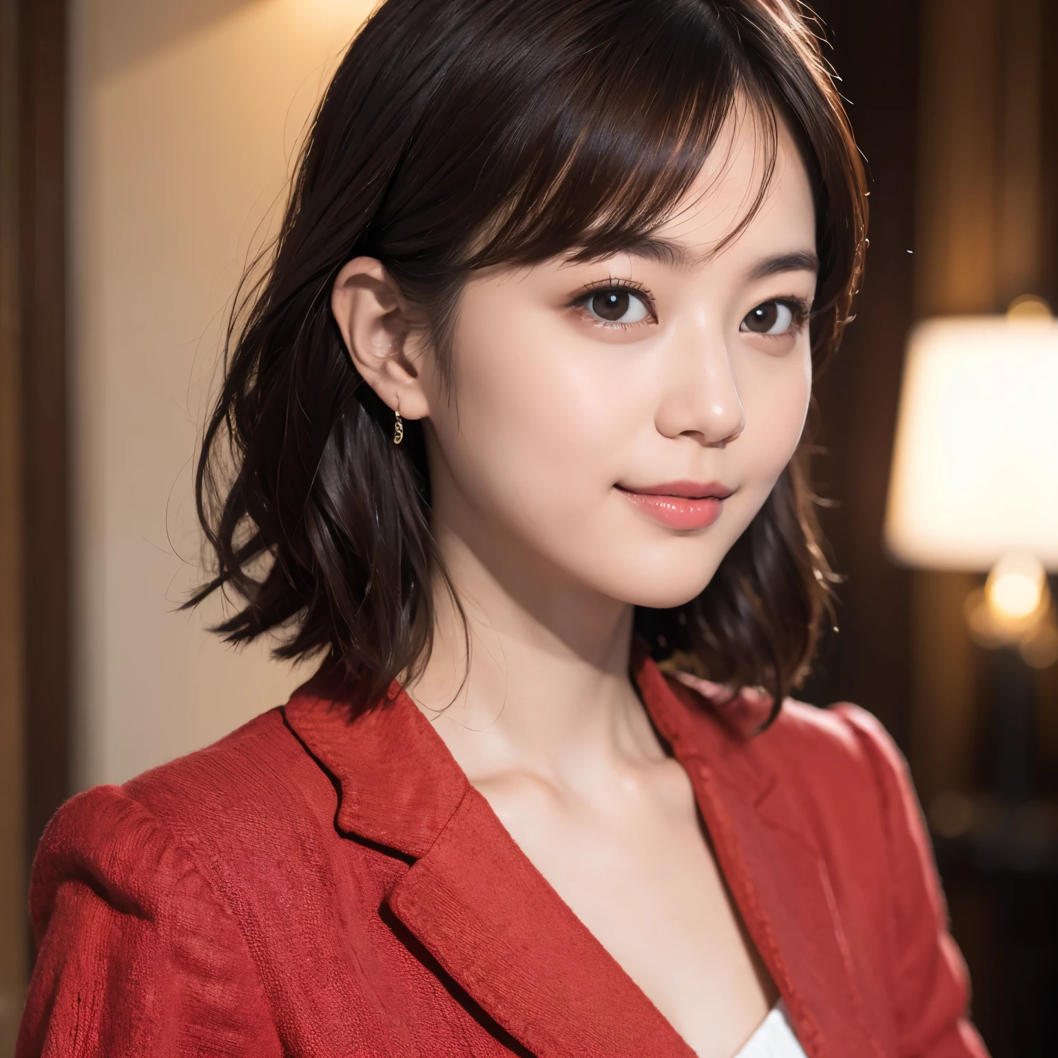 168
Shorthair, a 20 yo woman, gentle smile, working suit