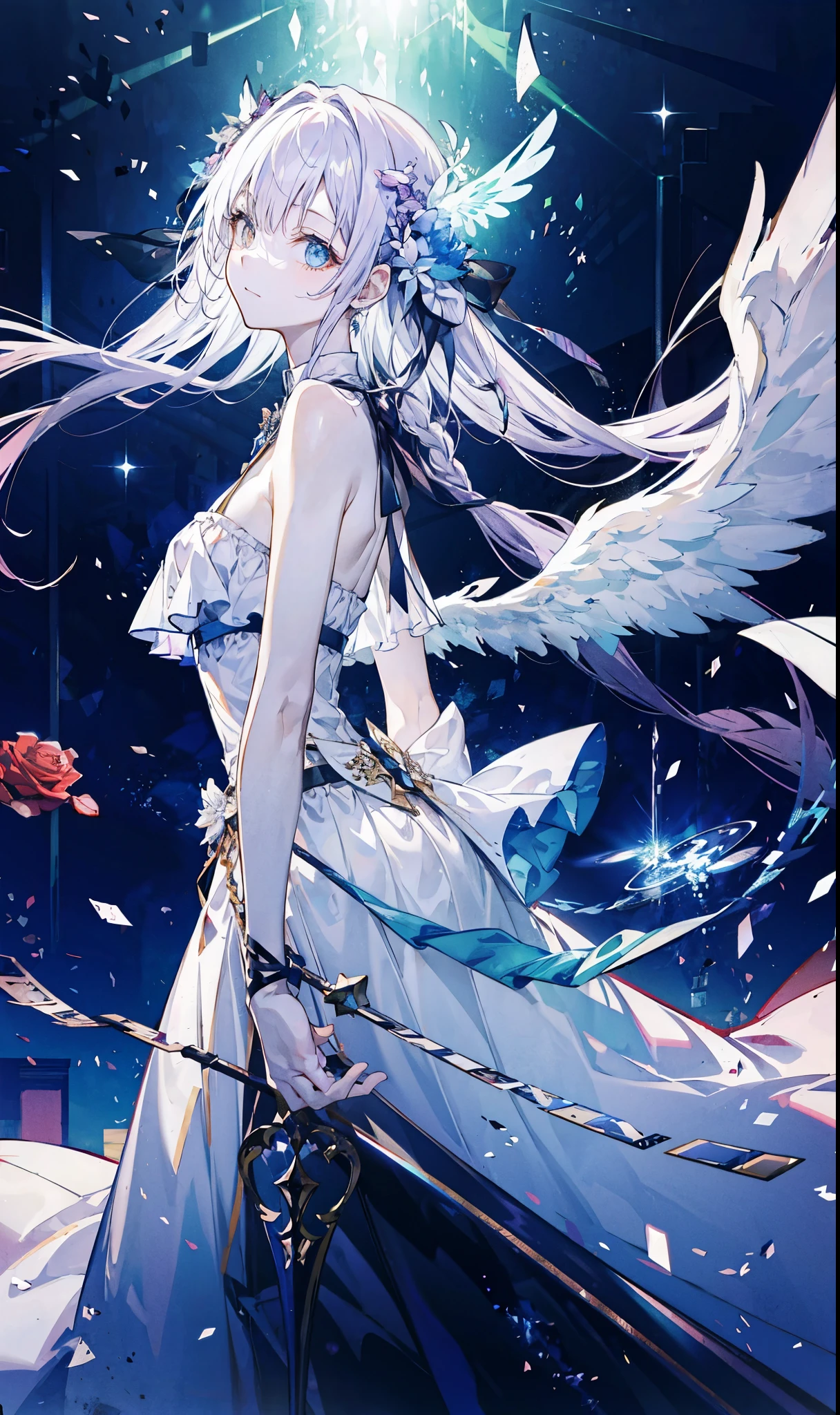 The angel is depicted with a Pale and glowing cot has heterochromatic eyes.、Its skin seems to radiate an otherworldly glow。he、Symbol of divinity、Decorated with a pair of shining Fair wings。This scene is so wonderful.、It captures the beauty and mystery of these celestial bodies。Angelic、Pale、glow、Farbe、shine、A rare treasure、Brilliance、shine、Fair、wingspan、sanctity、Fair、charming、beauty、mystery。