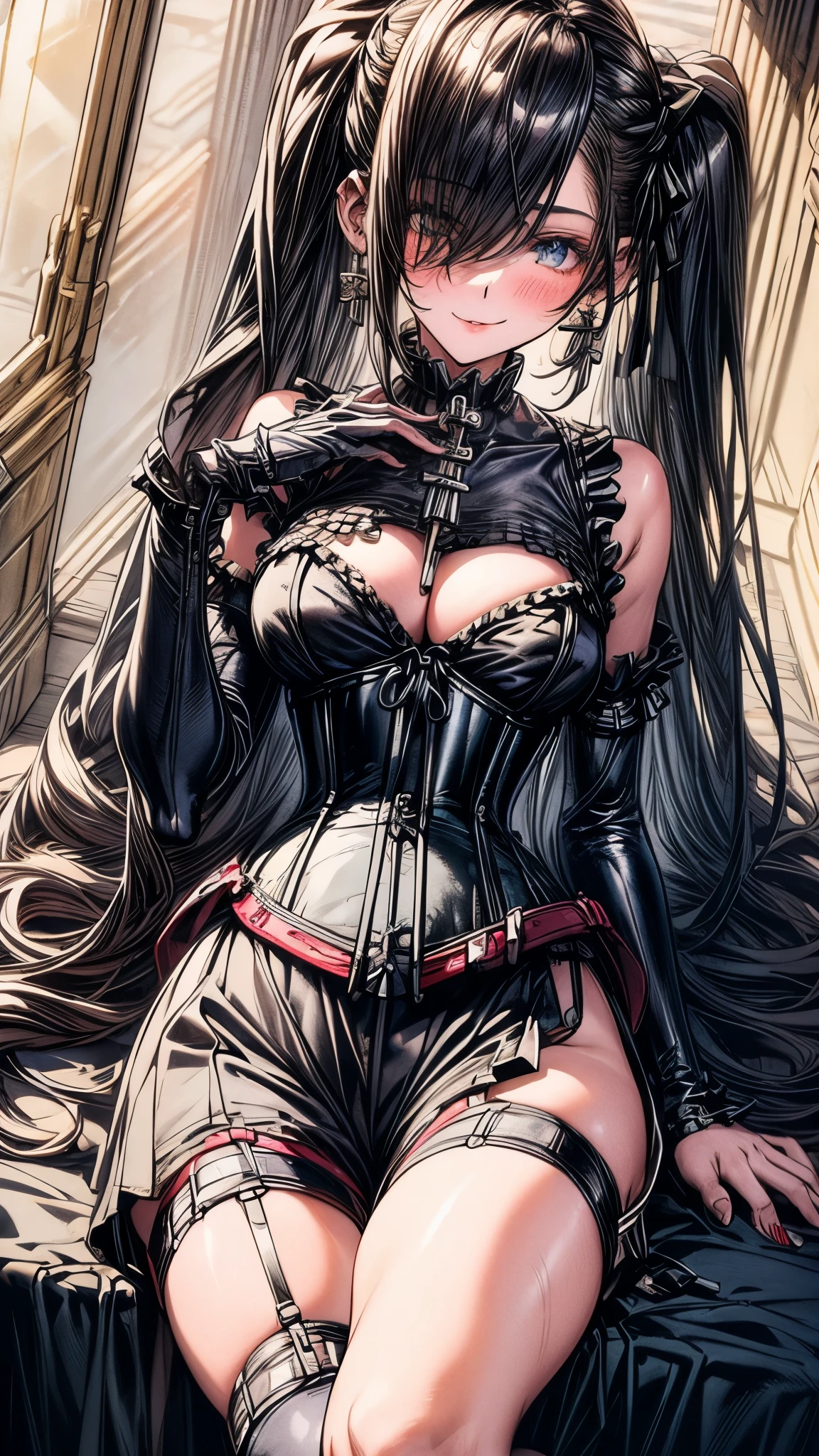 (((masterpiece)))、((highest quality))、(super detailed)、(CG illustration)、(so beautiful ))、cinematic light、(((1 Mechanical Girl)))、 SF、Apocalypse、erotic grotesque、(beautiful and luxurious:1.2)、(1 girl:1.3)、facing the front, (double breasted,under bust:1.2), button gap,(((corset belt))),(((high waist mile