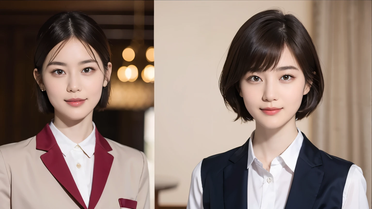 168
Shorthair, a 20 yo woman, gentle smile, working suit