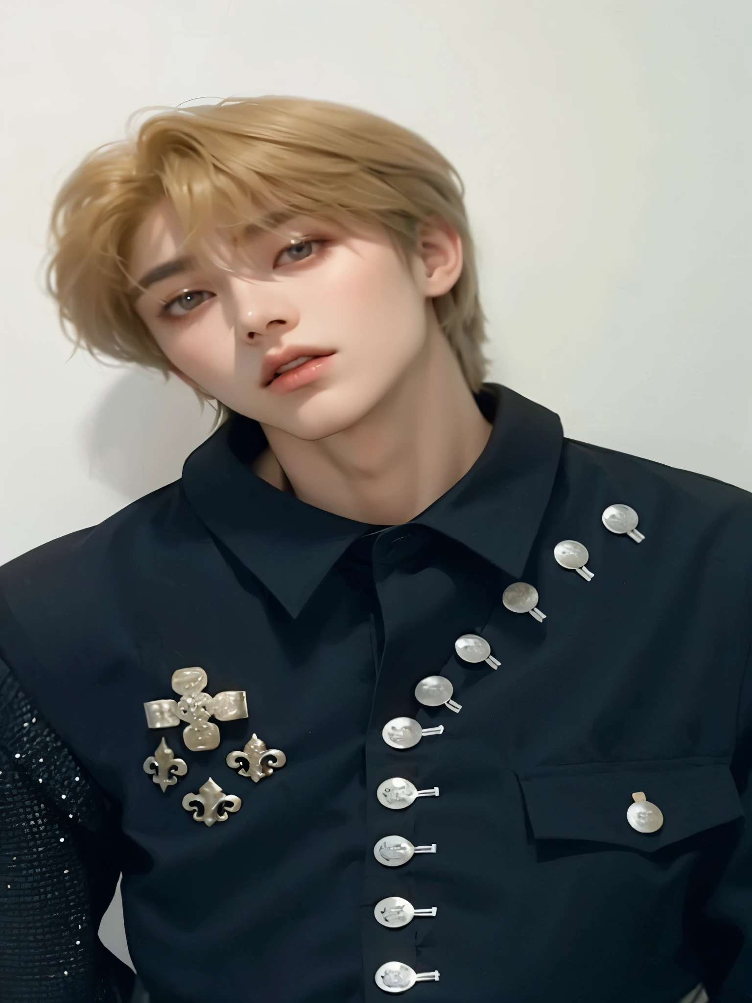 The man wore a black shirt with silver buttons., Jung Jaehyun, Cai Su Kun, beautiful androgynous prince, The delicate androgynous prince, Kim Doyoung, Hyungtae, Won Bin Lee, Taejoon Kim, Jinyoung Shin, Hong Jun Hyung, Sakimi-chan, Inspired by Jeon Seok Lee, Shin Jongho