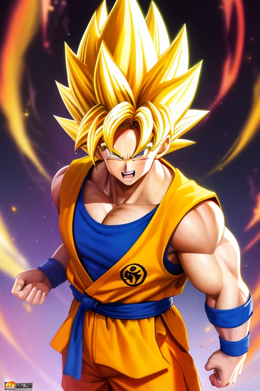 hijo_goku, super_saiyan, amarillo_cabello, amarillo_eyes, aura, postura de lucha, (Obra maestra),gritos,alto contraste, colores pasteles, acuarela \(medio\), (illustration:1.2), 1 hombre,cuerpo completo, (muscular:1.3),(Uniforme de Budo:1.2), solo, (detallado background:1.4), hyper detallado, highly detallado, hermoso, small details, ultra detallado, Mejor calidad, intrincado, Afilado, digital illustration, detallado, intrincado, , , buena  hermoso lighting, Premiado, high resolution, (extremely :1.1), highly detallado face, disminuir el zoom, vistoso, colores vibrantes, volando white      background
