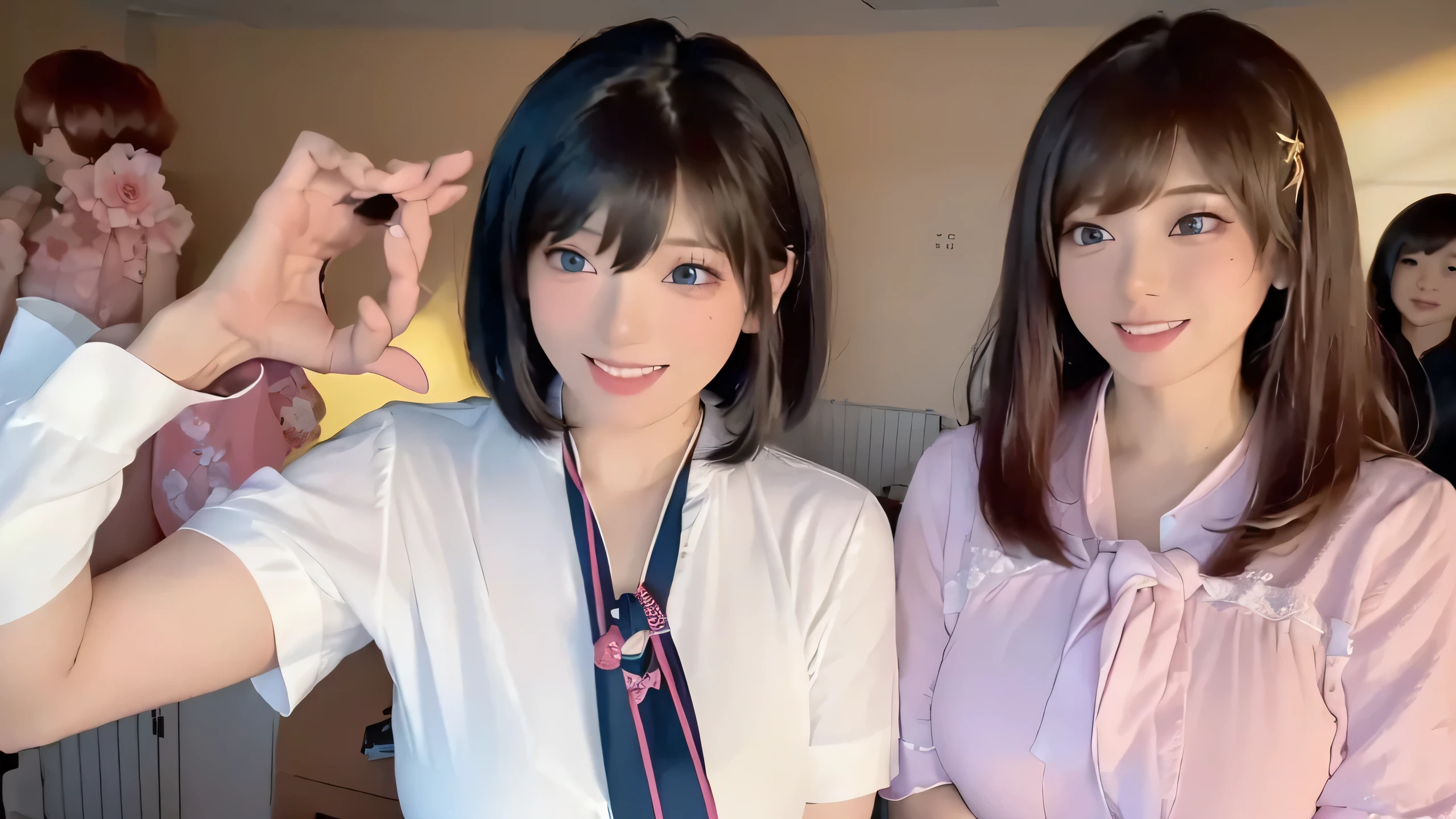 ((highest quality、masterpiece:1.2、8k、porate、realistic pictures、beautiful bright dimming))、(((Attractive beautiful adult woman)))、滑らかでperfect body、((casual hair、F cup、japanese girl uniform))、classroom、desks are lined up、smile、The whole body is reflected、smile,perfect body,(lie:1.3),