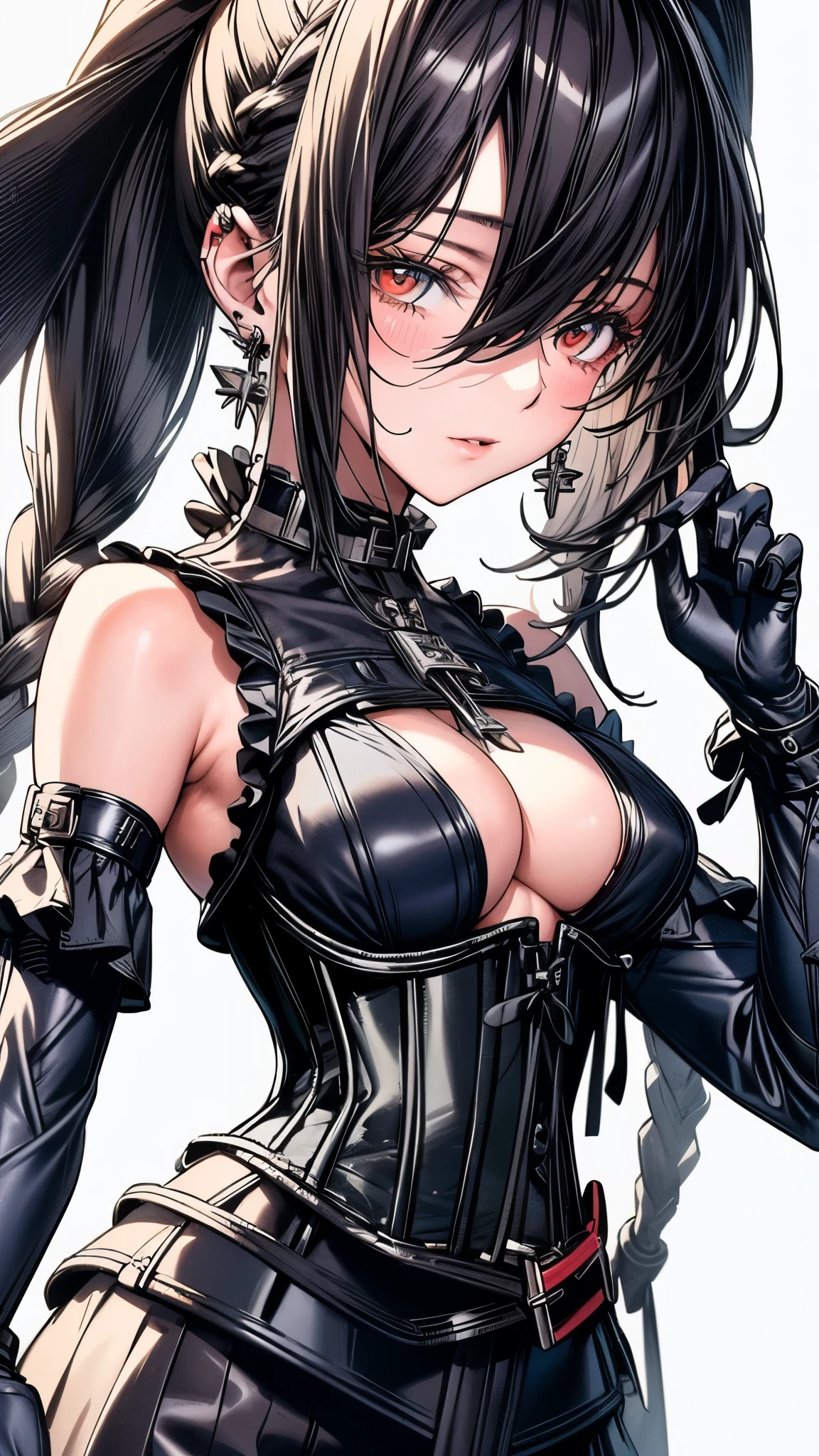 (((masterpiece)))、((highest quality))、(super detailed)、(CG illustration)、(so beautiful ))、cinematic light、(((1 Mechanical Girl)))、 SF、Apocalypse、erotic grotesque、(beautiful and luxurious:1.2)、(1 girl:1.3)、facing the front, (double breasted,under bust:1.2), button gap,(((corset belt))),(((high waist mile