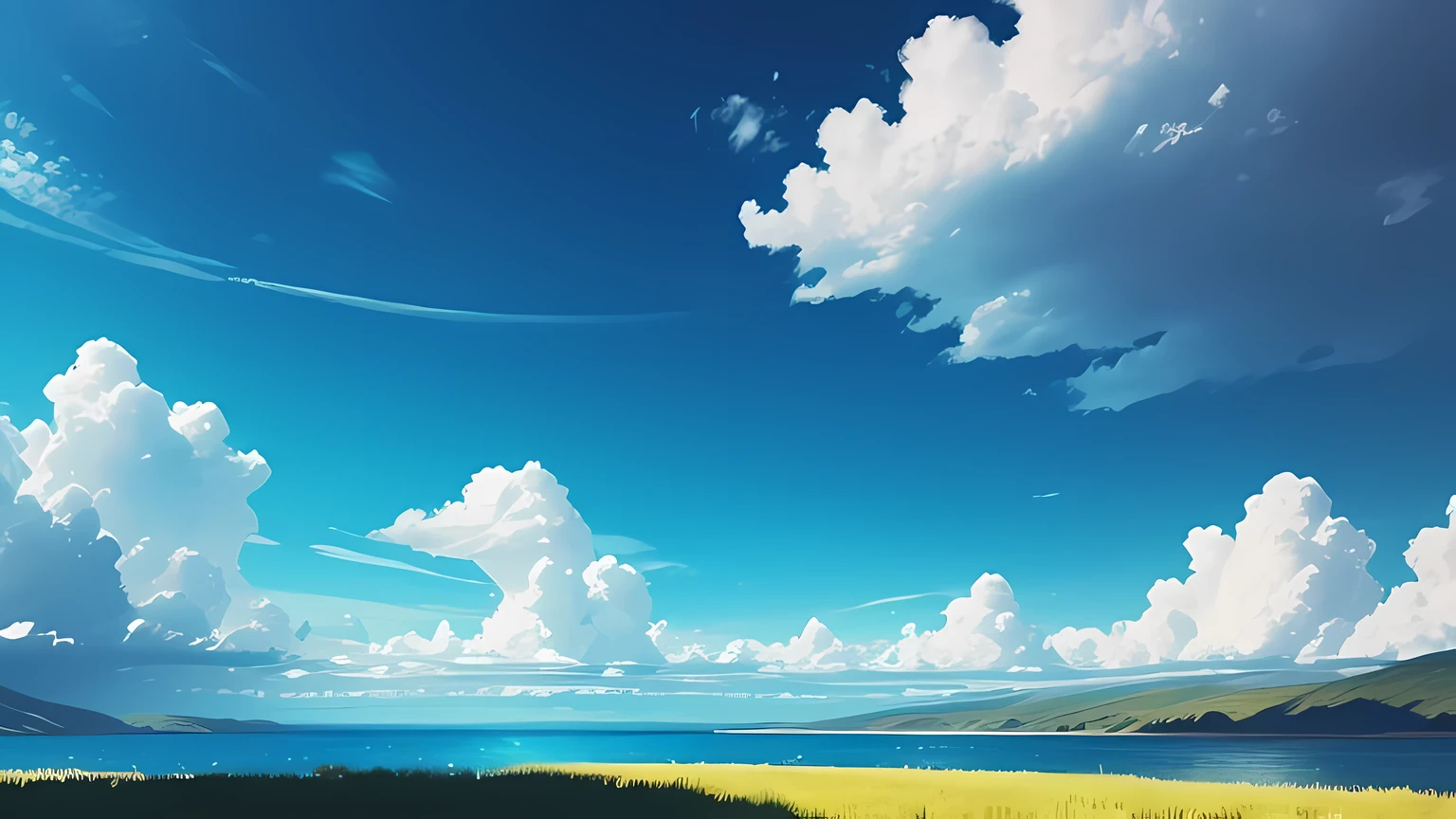 wide screen, day time, blue sky, clouds, scenery, high quality, masterpiece, 4K, front lighting