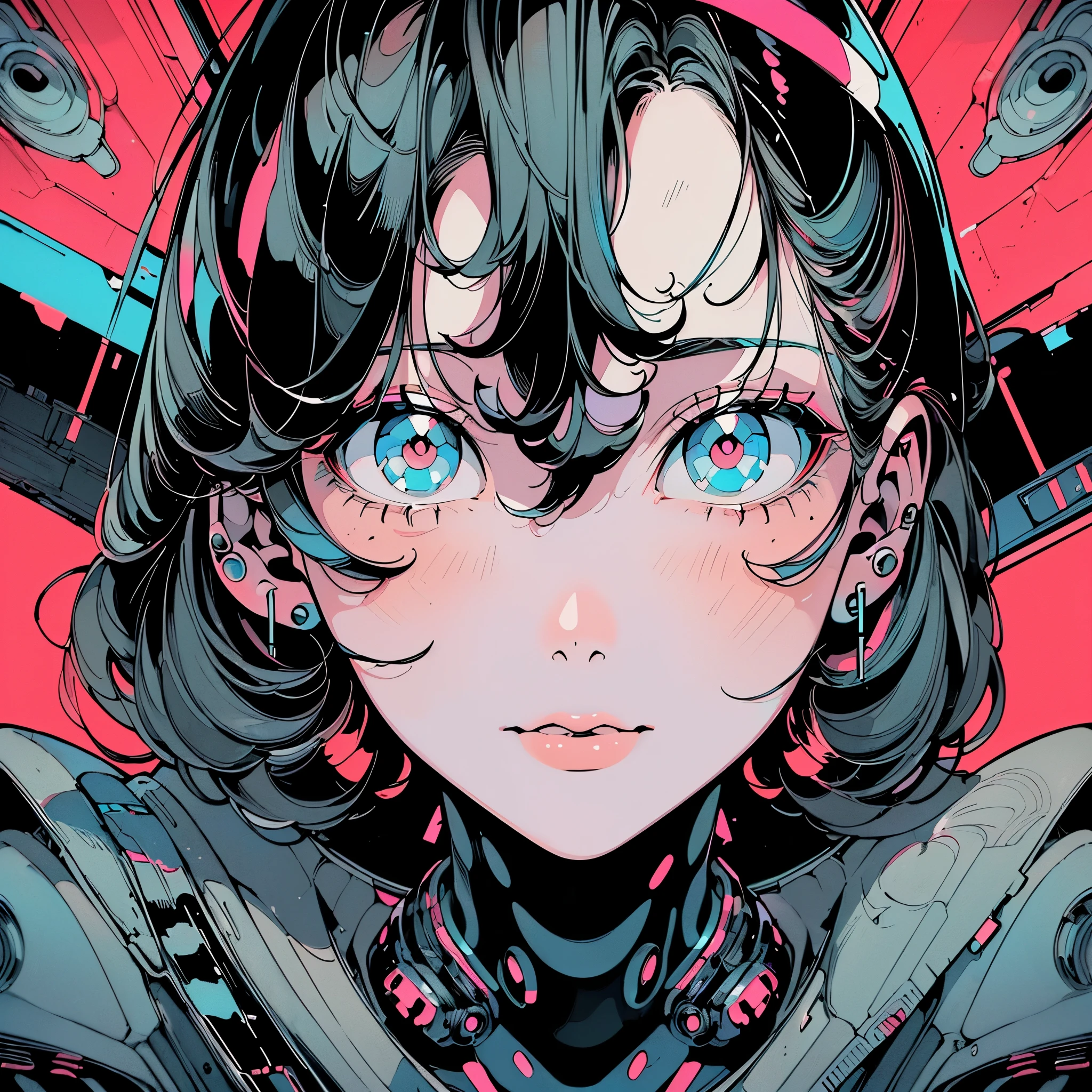 (masterpiece, 4k, ultra detailed, raw photo: 1.2), illustration, (1woman:1), (single background: 1.4), (symmetry: 1.2), (Art Deco:1.4), (retro-futuristic:1.4), (minimalism:1.4), (clean:1.4), (flat_color:1.4), (cyberpunk:1.4), CCDDA Artstyl