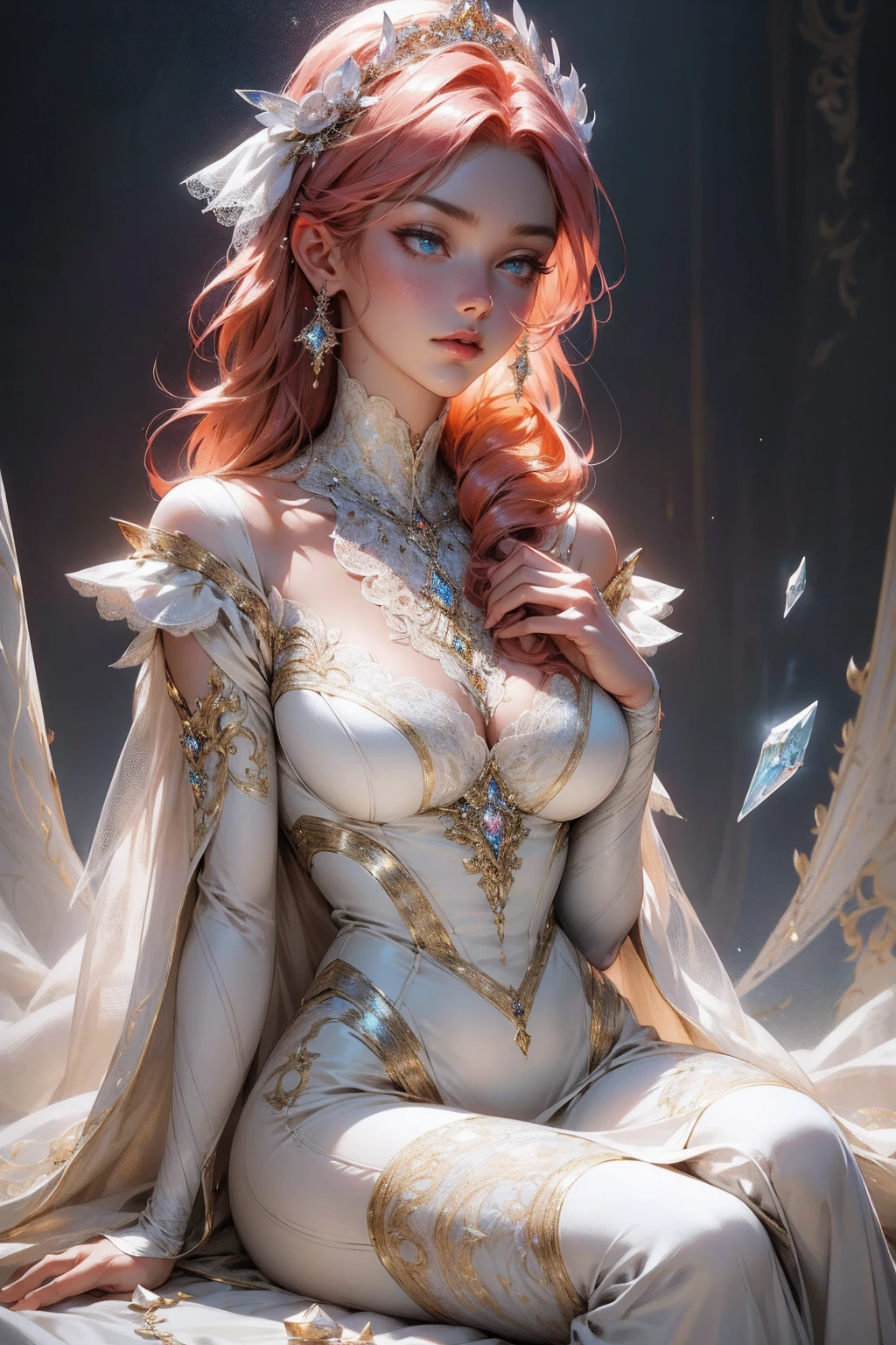 {-erro_de_anatomia:1.0}(best quality,4k,8k,highres,masterpiece:1.2), ultra-detailed, (realistic,photorealistic,photo-realistic:1.37), mature milf, illyasviel von einzbern, redhead hair, full body, vibrant colors, glowing skin, mesmerizing eyes, elegant pose, enchanting background, delicate lace dress, surreal lighting, ethereal atmosphere, mystical aura, intricate details, artistic medium, digital illustration, fantasy, anime , mouth closed. Different posture , dynamic poses, mouth closed. Different posture, backwards, with chin resting on shoulder. Perfect fingers. Looking ahead, crystal eyes, sitting on the ground